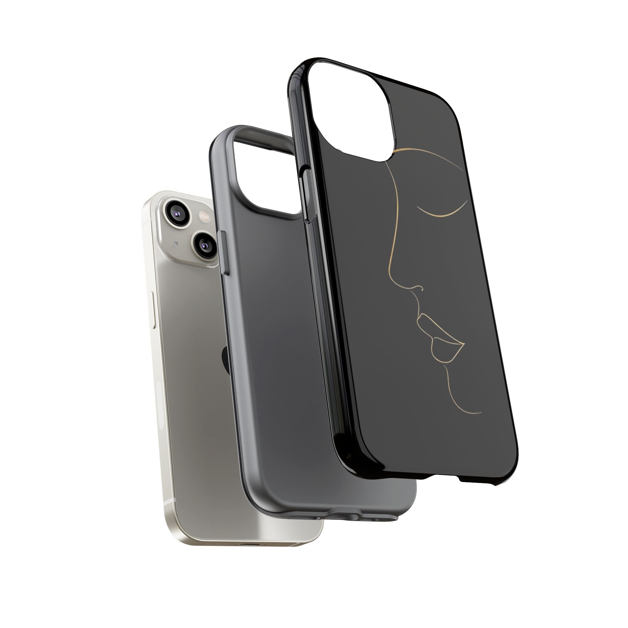 Android OR iPhone Compatible Cases - Gold Line Face Design - Unique Tough Cases