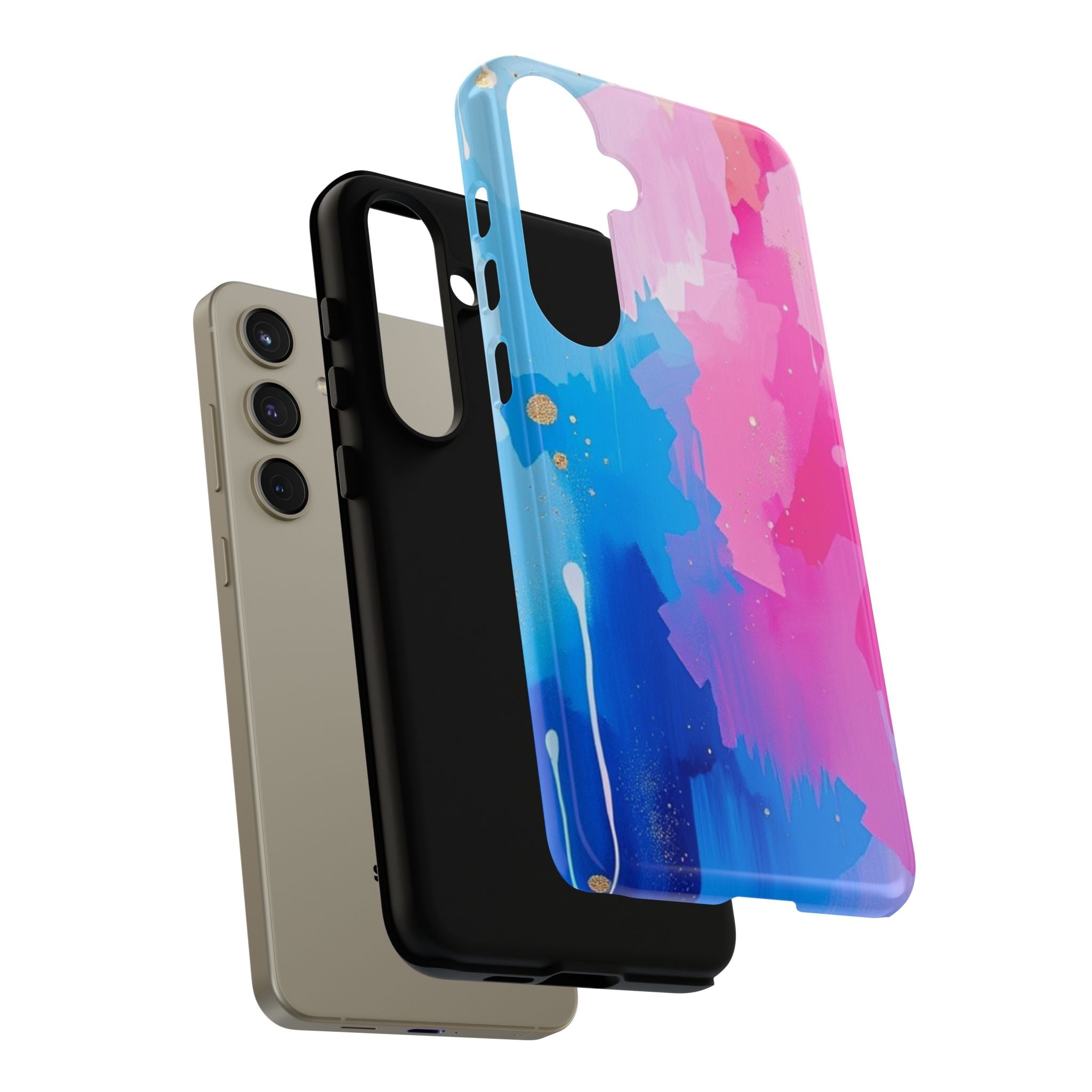 Android OR iPhone Compatible Cases - Pink and Blue Color Splash Design