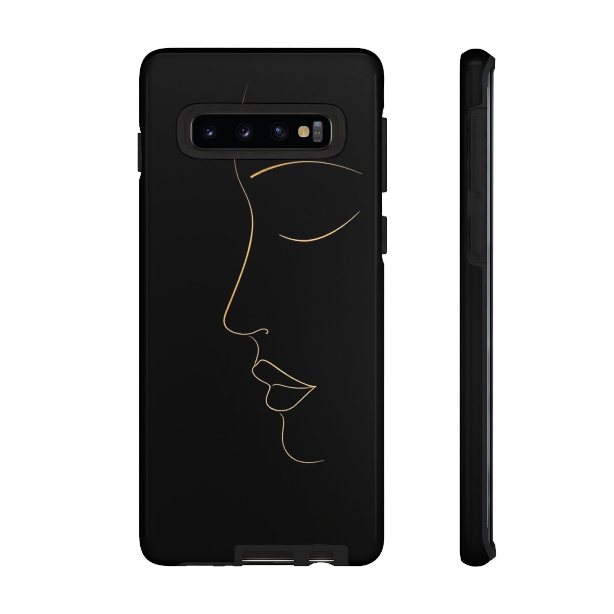 Android OR iPhone Compatible Cases - Gold Line Face Design - Unique Tough Cases