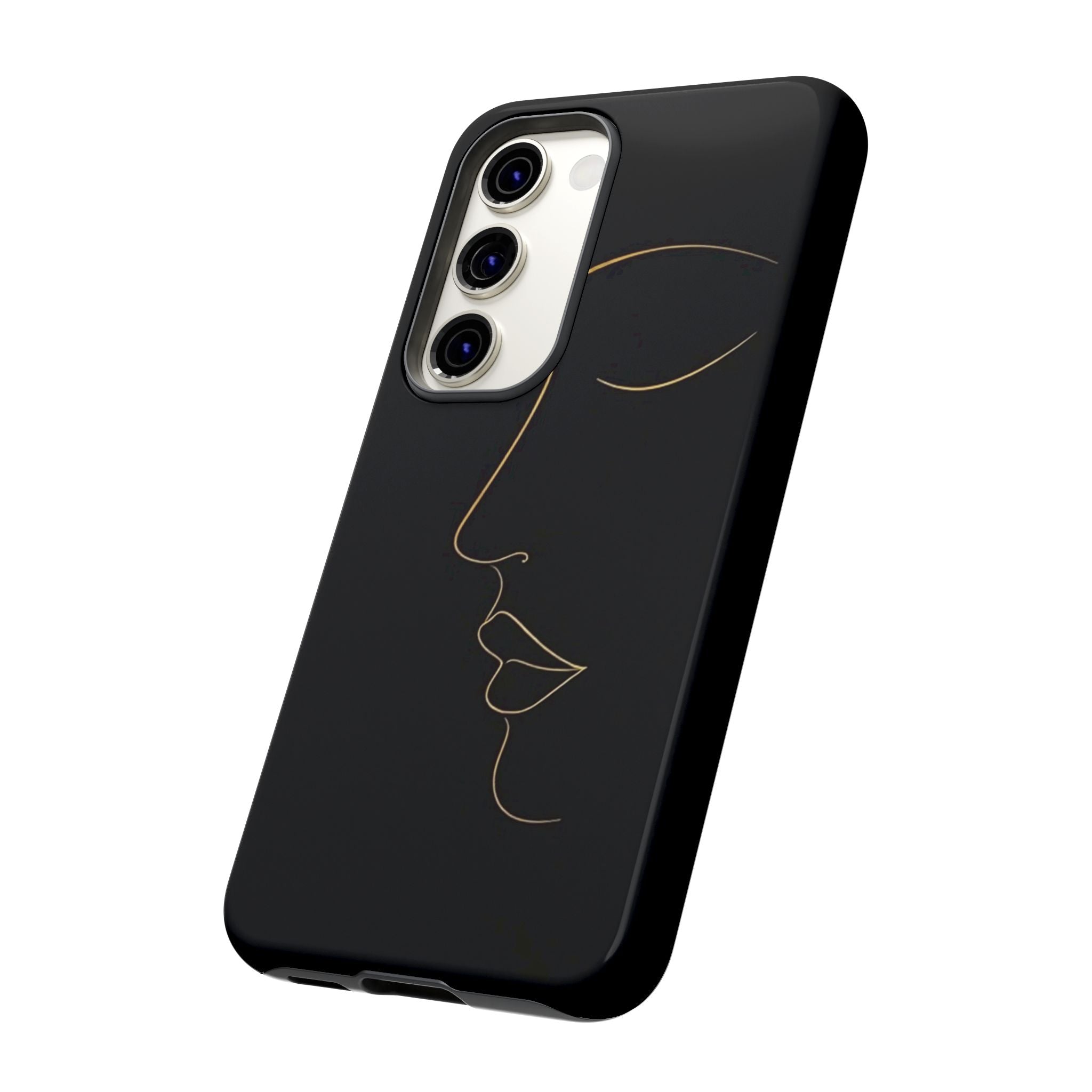 Android OR iPhone Compatible Cases - Gold Line Face Design - Unique Tough Cases