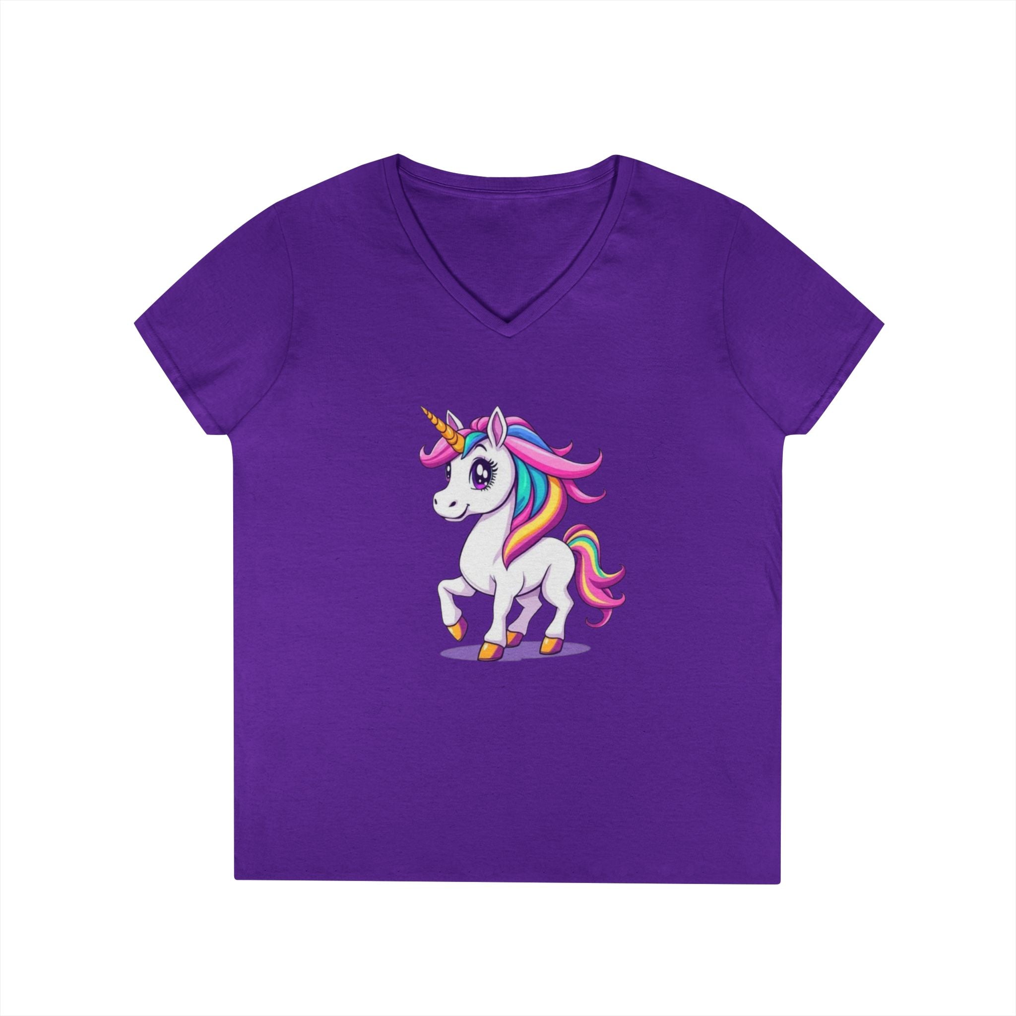 Whimsical Trans Colors Unicorn Ladies' V-Neck T-Shirt - Fun Casual Wear