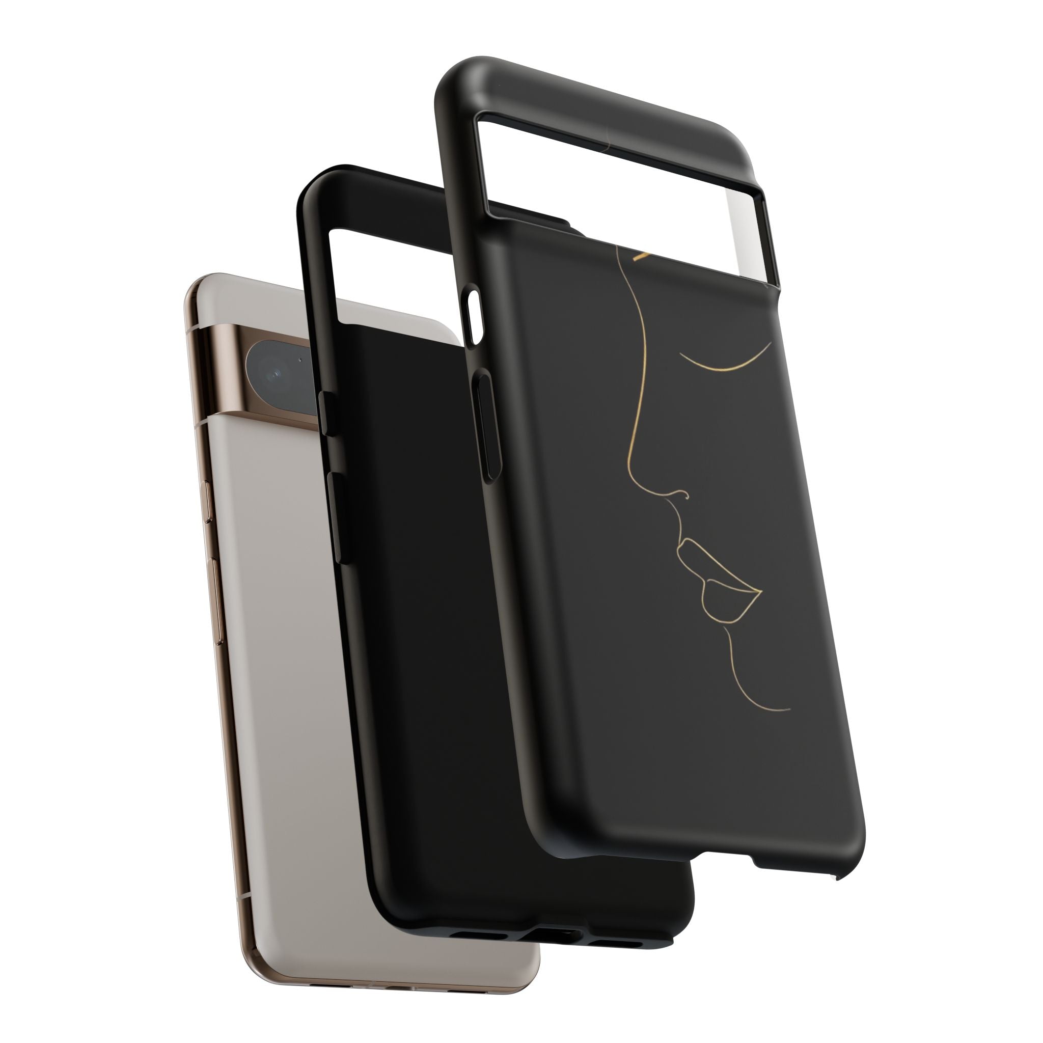 Android OR iPhone Compatible Cases - Gold Line Face Design - Unique Tough Cases