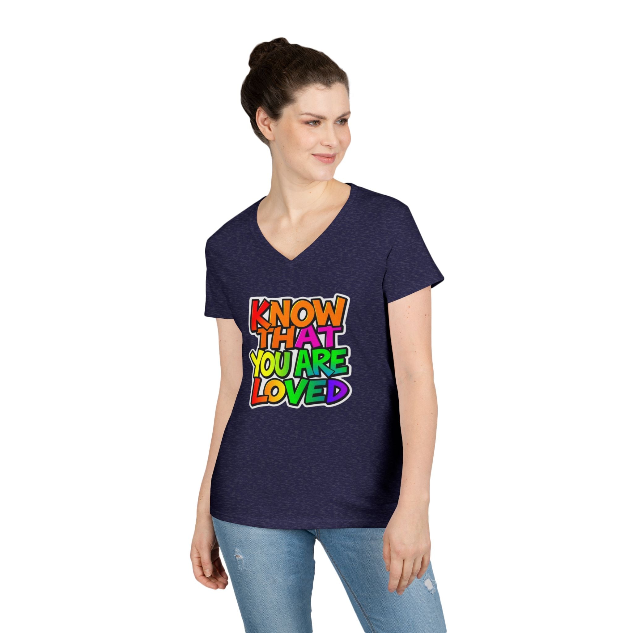 Inspirational Ladies' V-Neck T-Shirt - 'Know That You Are Loved'