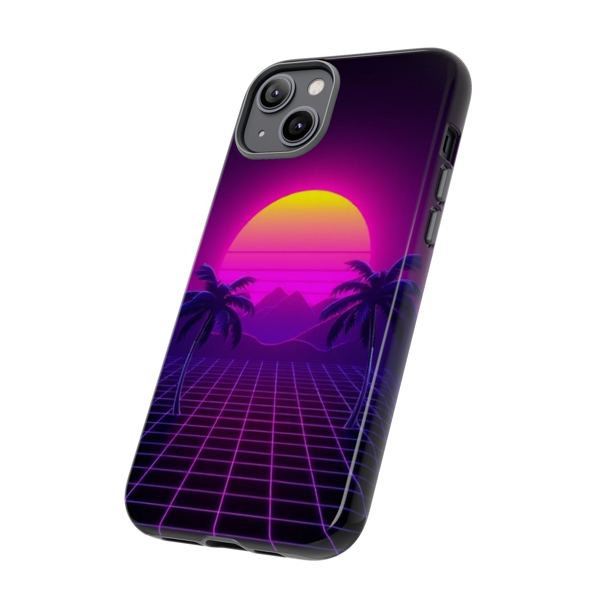 Android OR iPhone Compatible Cases - 80's Digital Grid Sunset Design - Unique Tough Cases