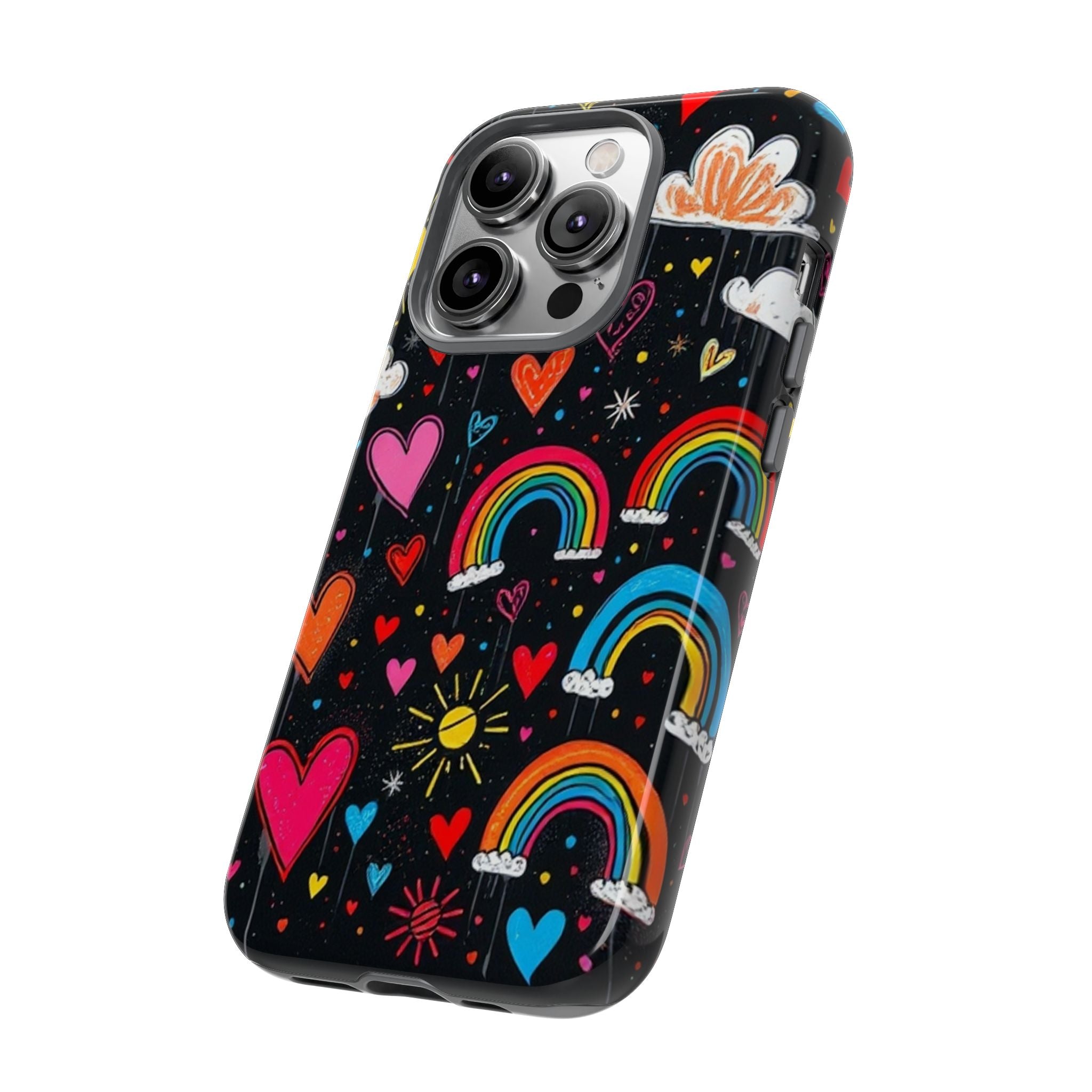 Android OR iPhone Compatible Cases - Doodle Hearts and Rainbows Design