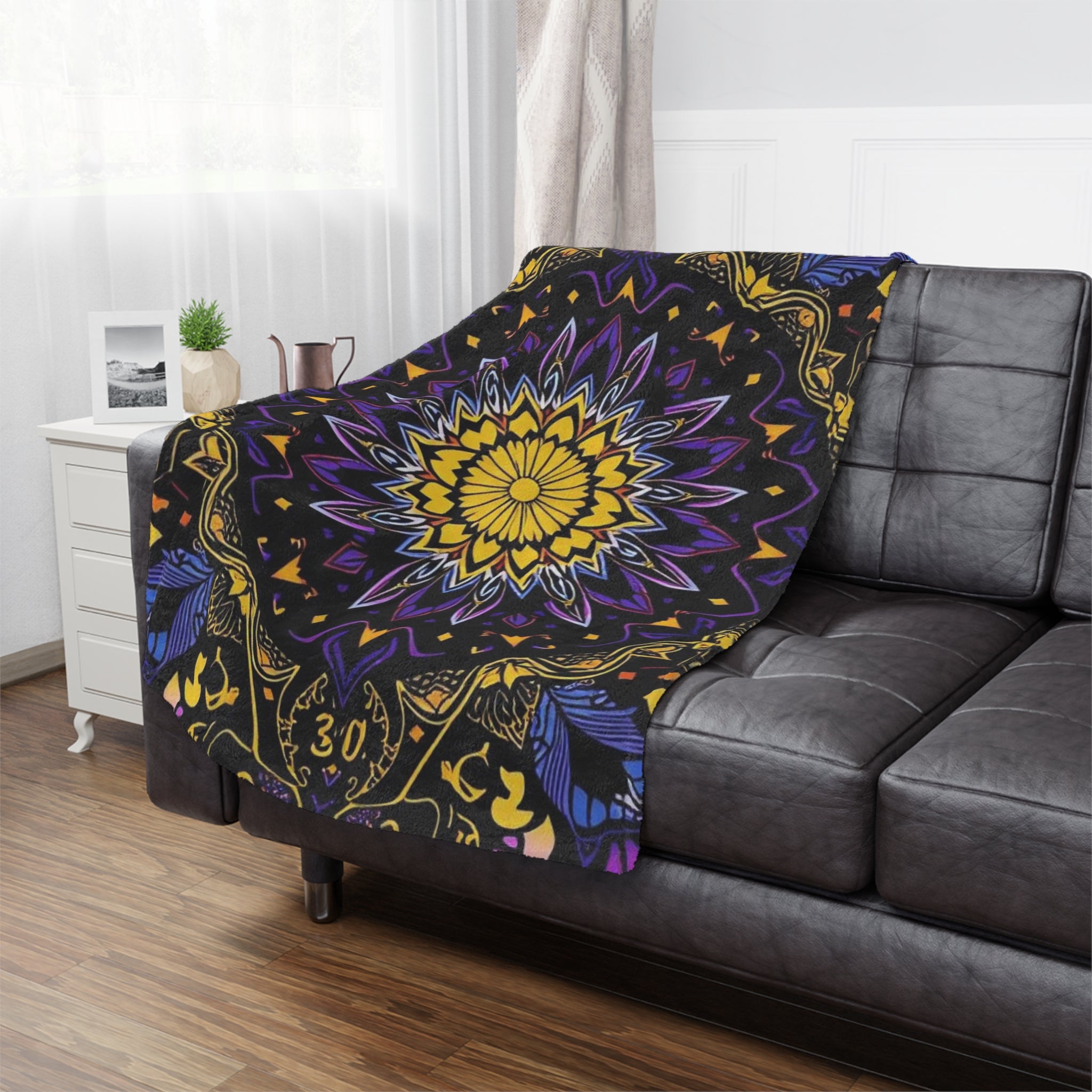 Purple, Yellow & Black mandala design Microfiber Blanket
