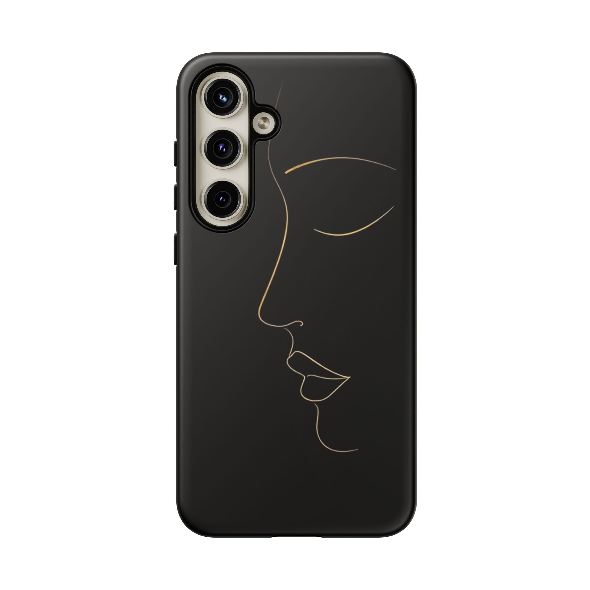 Android OR iPhone Compatible Cases - Gold Line Face Design - Unique Tough Cases