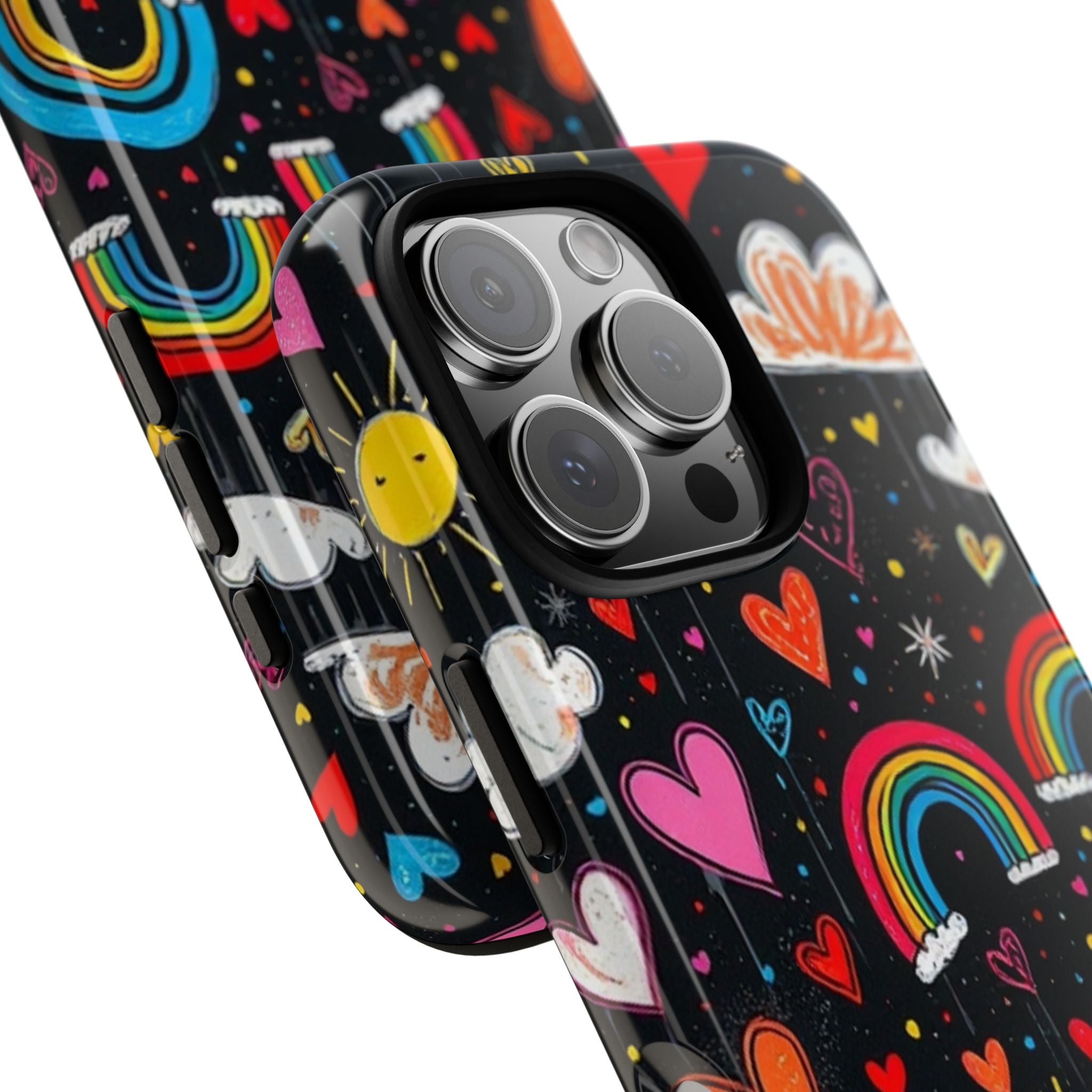 Android OR iPhone Compatible Cases - Doodle Hearts and Rainbows Design