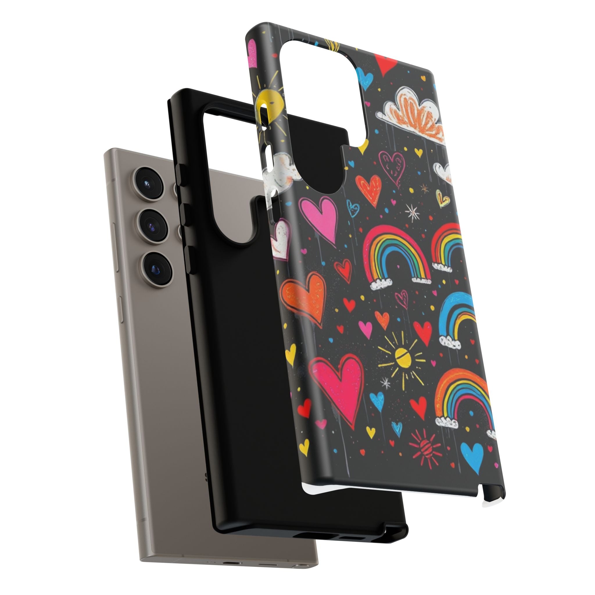 Android OR iPhone Compatible Cases - Doodle Hearts and Rainbows Design