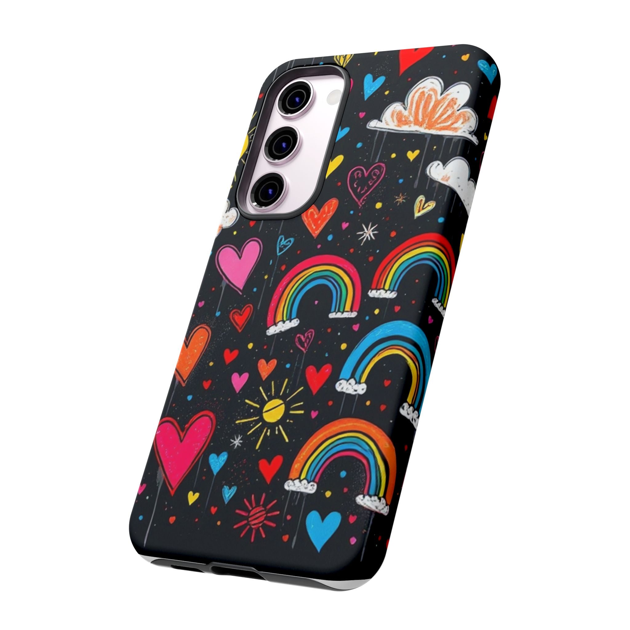 Android OR iPhone Compatible Cases - Doodle Hearts and Rainbows Design