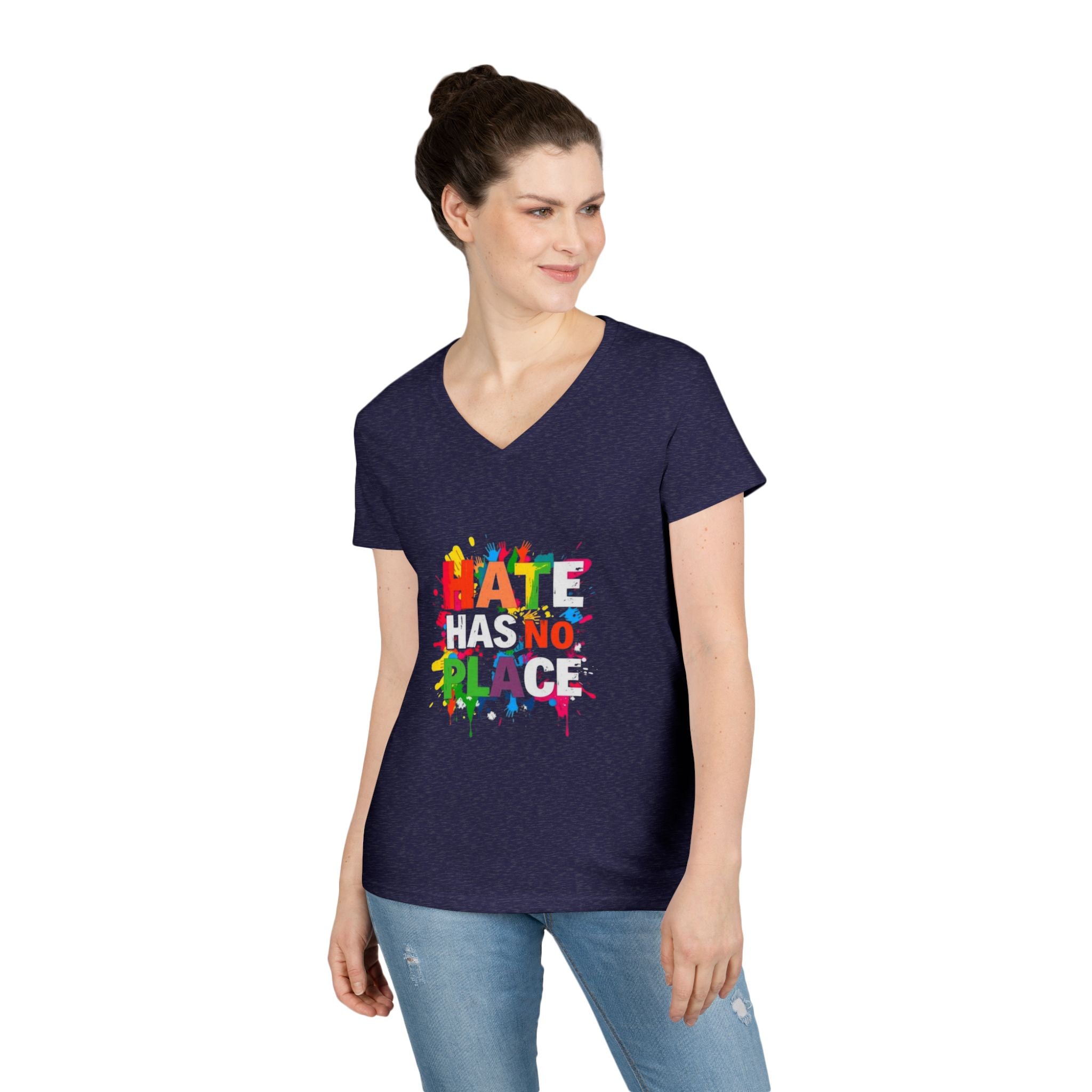 Ladies' V-Neck T-Shirt - "Hate Has No Place" Statement Tee