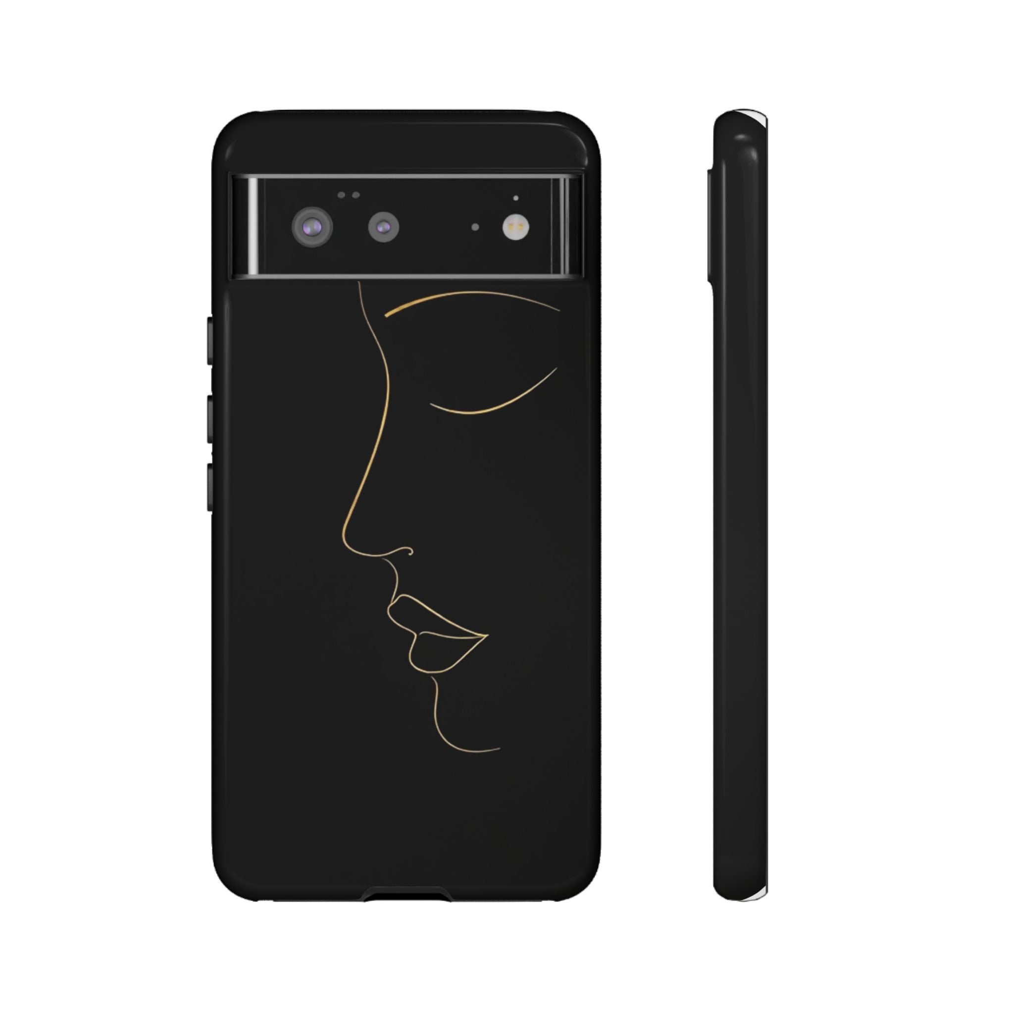 Android OR iPhone Compatible Cases - Gold Line Face Design - Unique Tough Cases