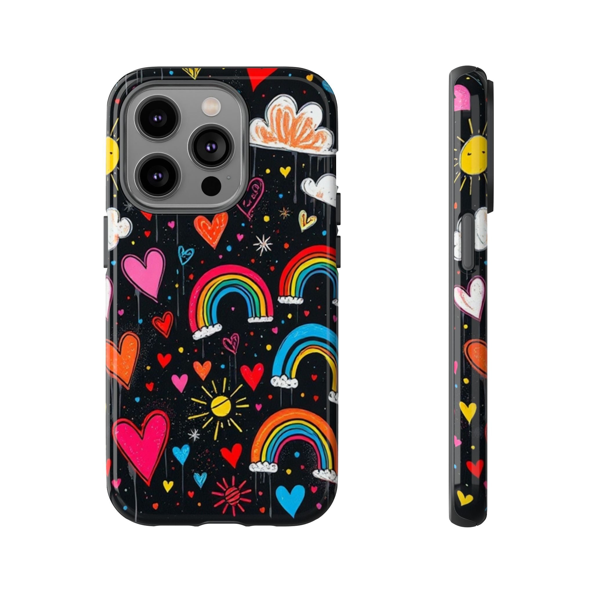 Android OR iPhone Compatible Cases - Doodle Hearts and Rainbows Design