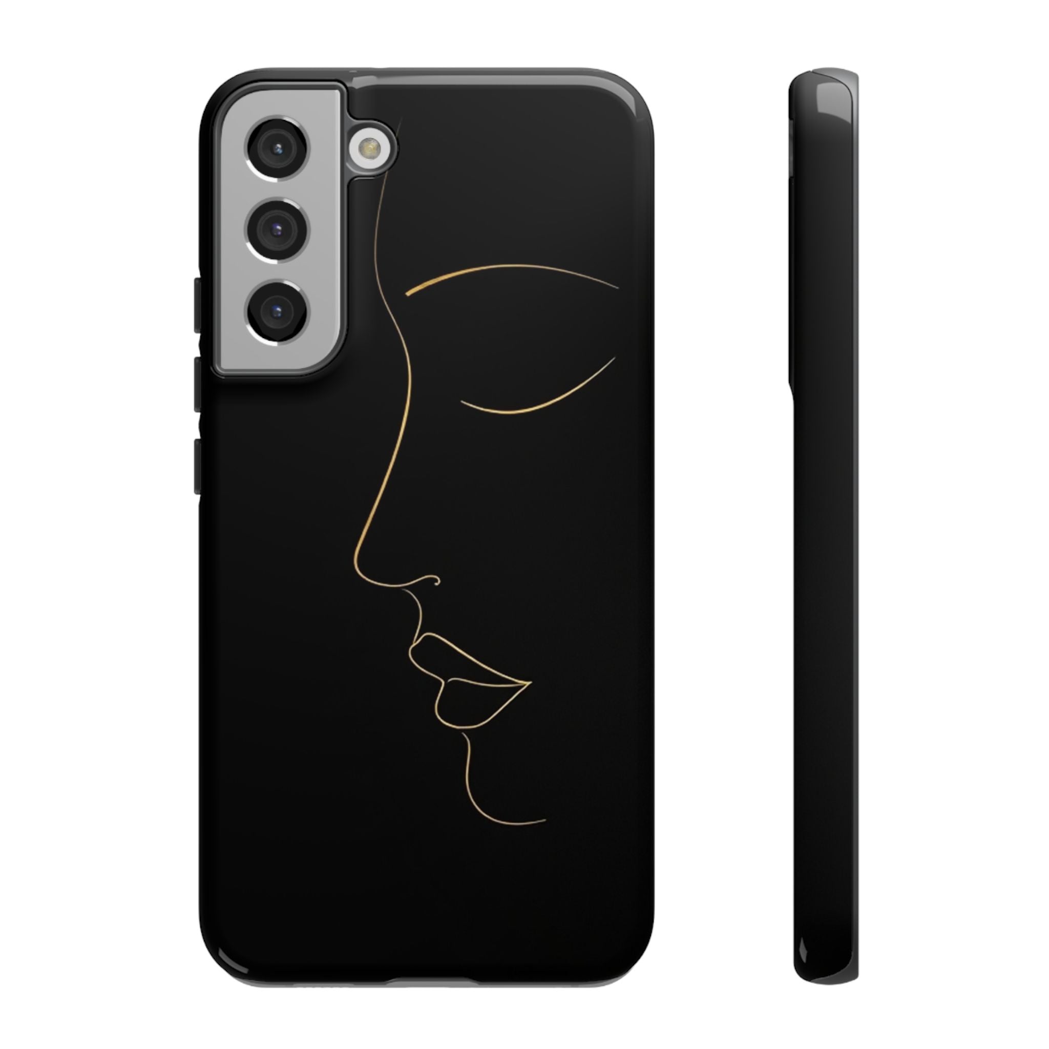 Android OR iPhone Compatible Cases - Gold Line Face Design - Unique Tough Cases