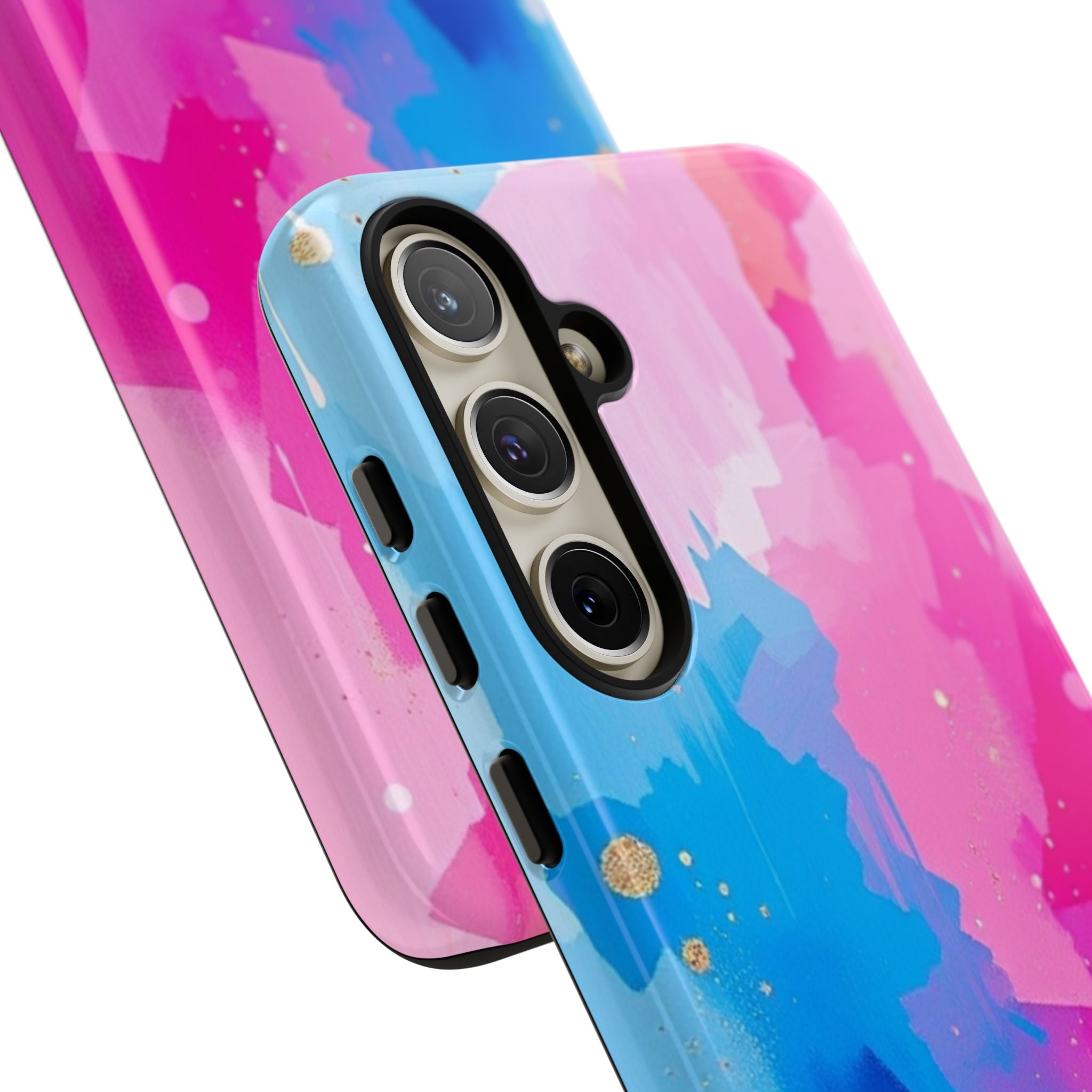 Android OR iPhone Compatible Cases - Pink and Blue Color Splash Design