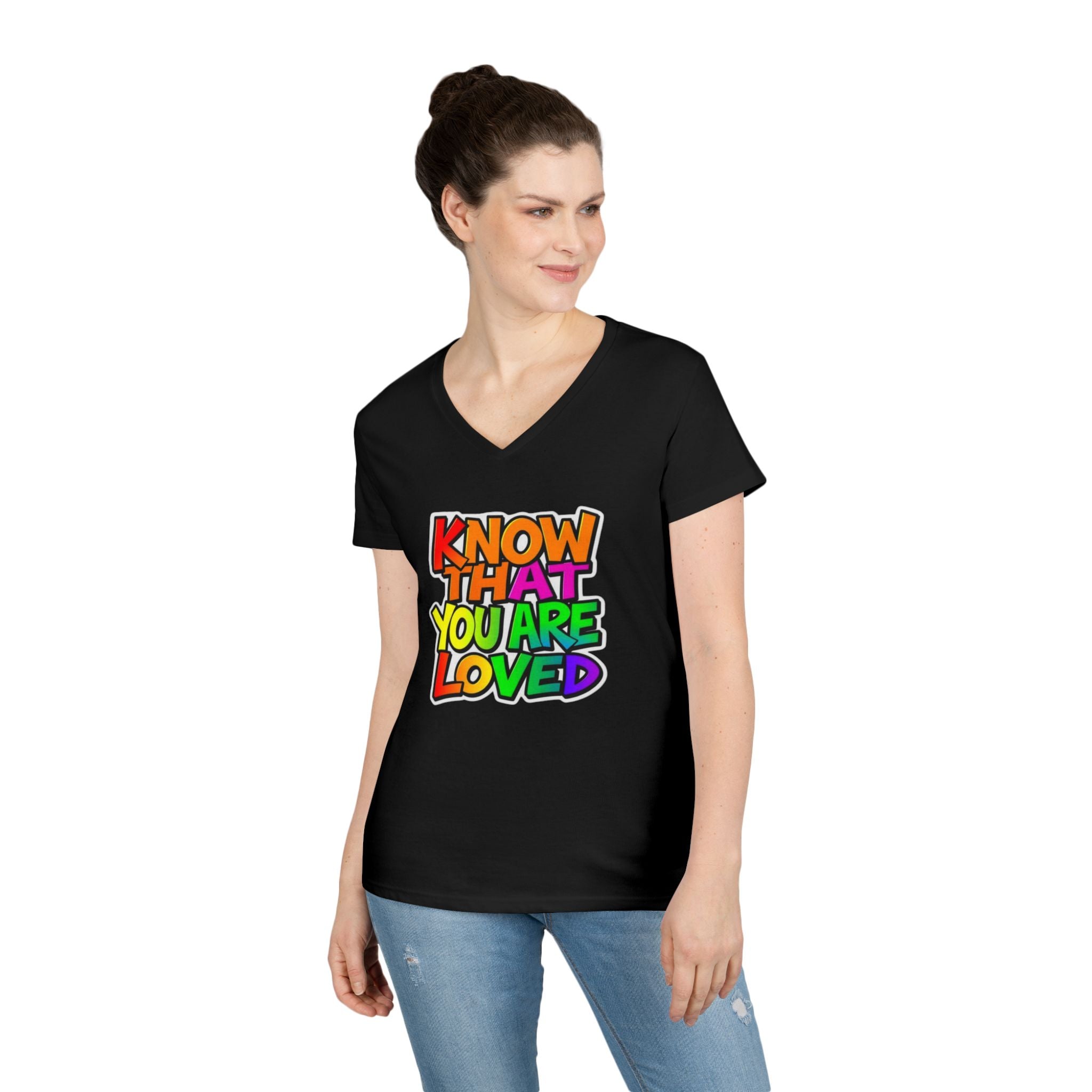 Inspirational Ladies' V-Neck T-Shirt - 'Know That You Are Loved'