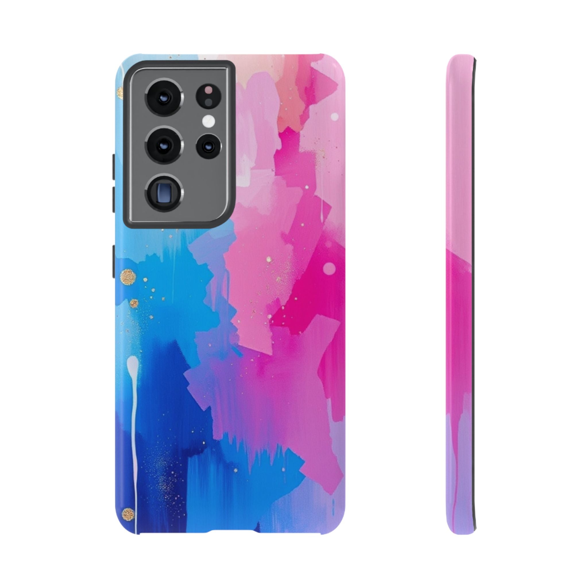 Android OR iPhone Compatible Cases - Pink and Blue Color Splash Design