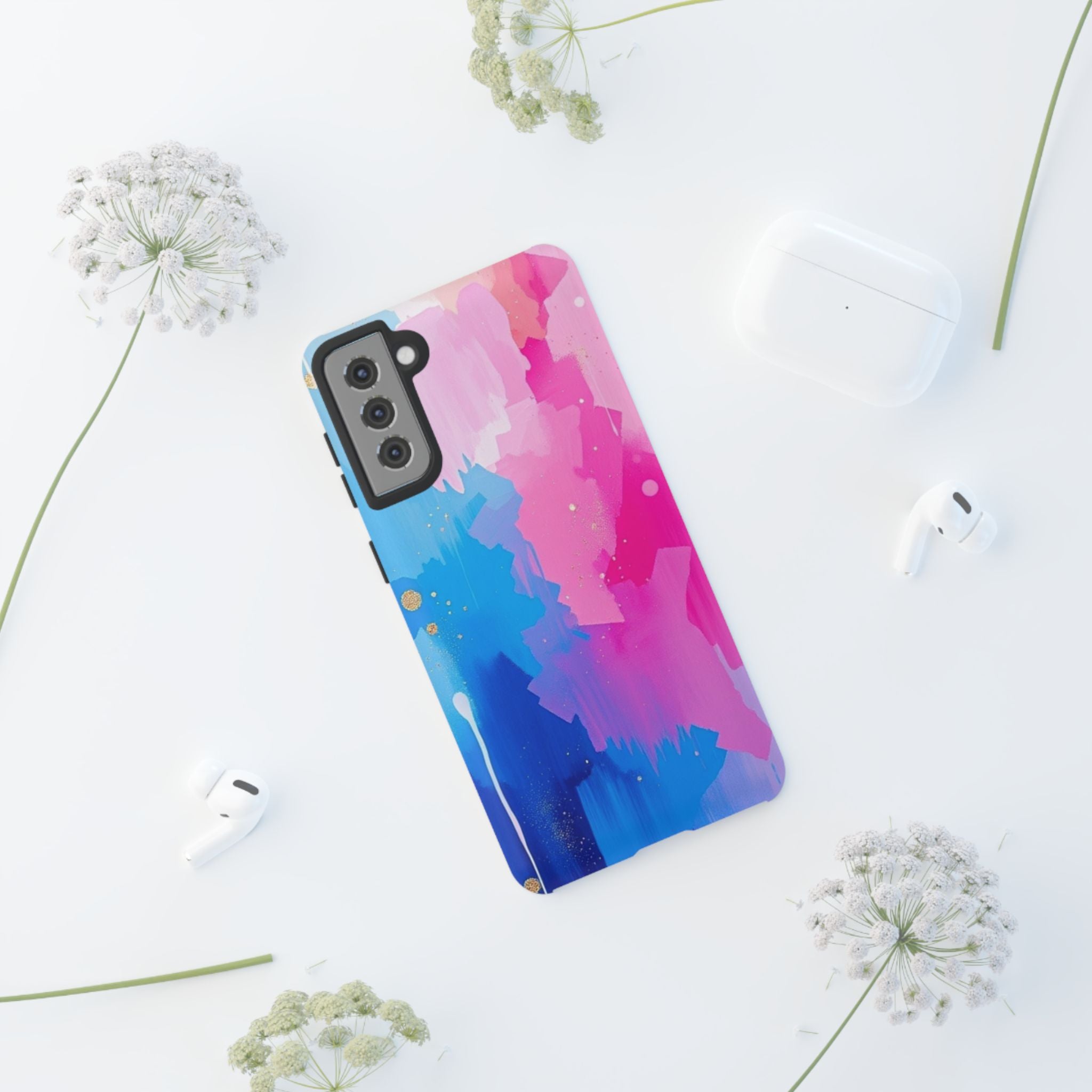 Android OR iPhone Compatible Cases - Pink and Blue Color Splash Design