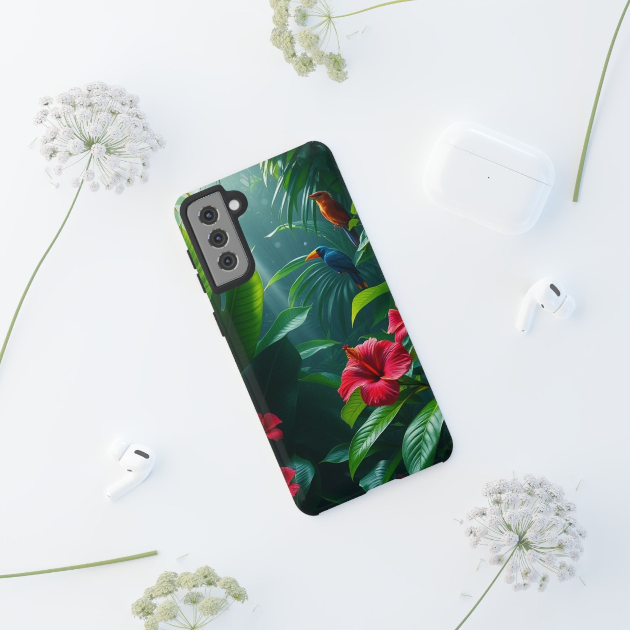 Android OR iPhone Compatible Cases - Tropical Flower & Bird Design - Unique Tough Cases