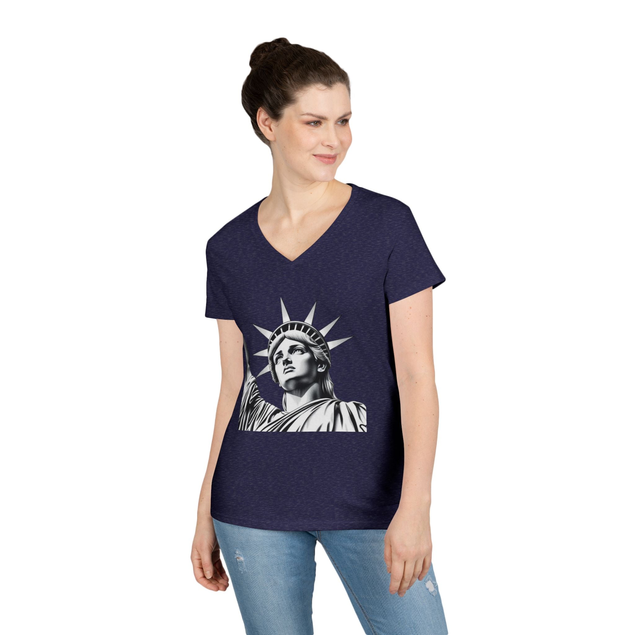 Liberty Graphic Ladies' V-Neck T-Shirt - Empowering Women's Tee for Casual Wear