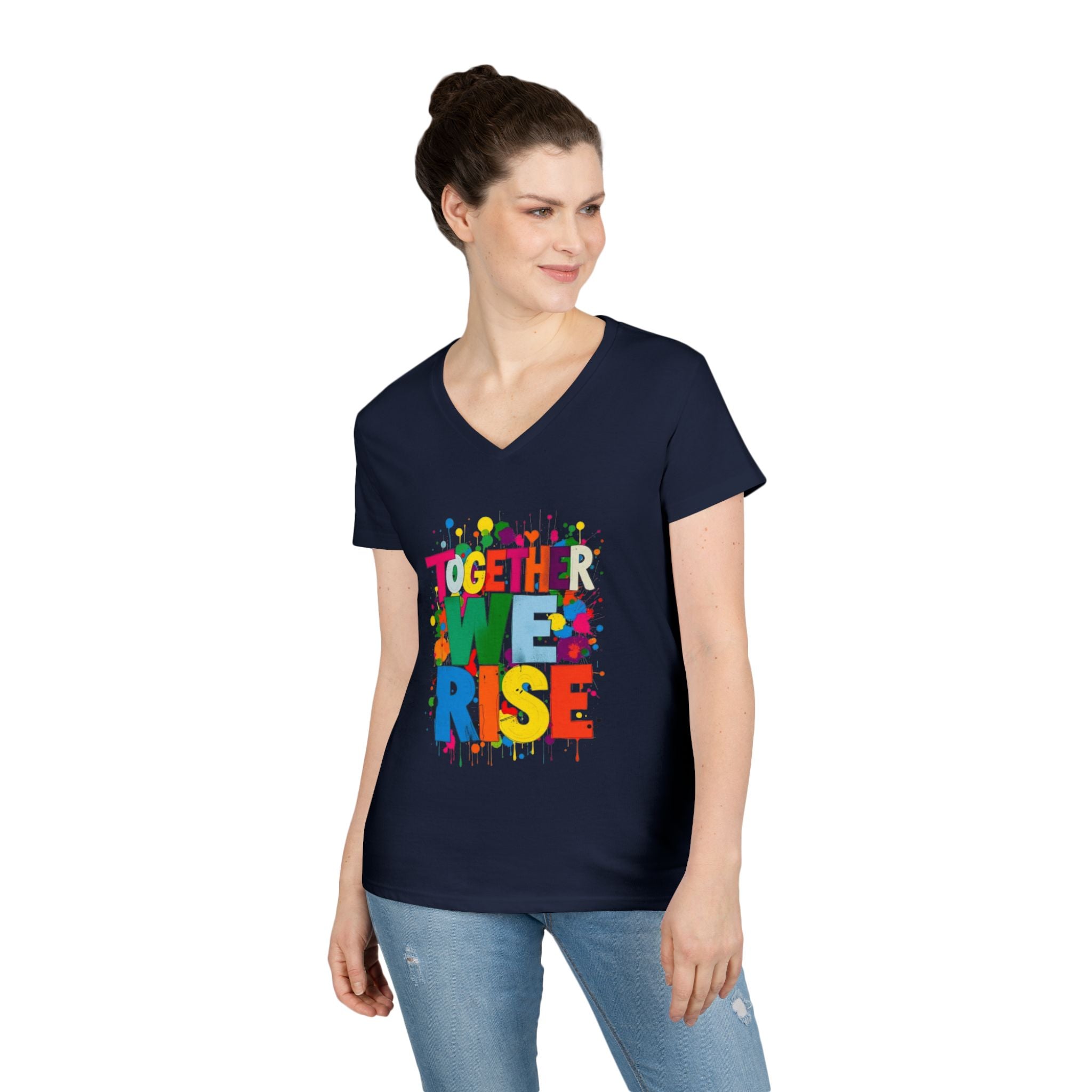 Together We Rise V-Neck T-Shirt for Empowerment