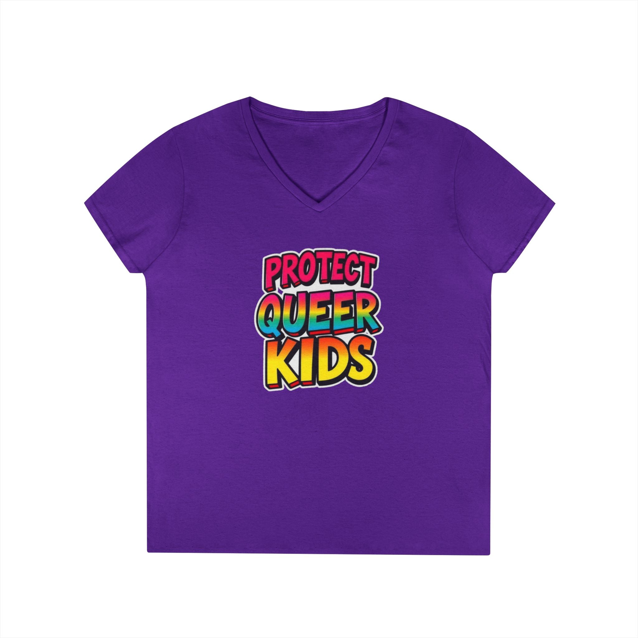 V-Neck T-Shirt: 'Protect Queer Kids' Design