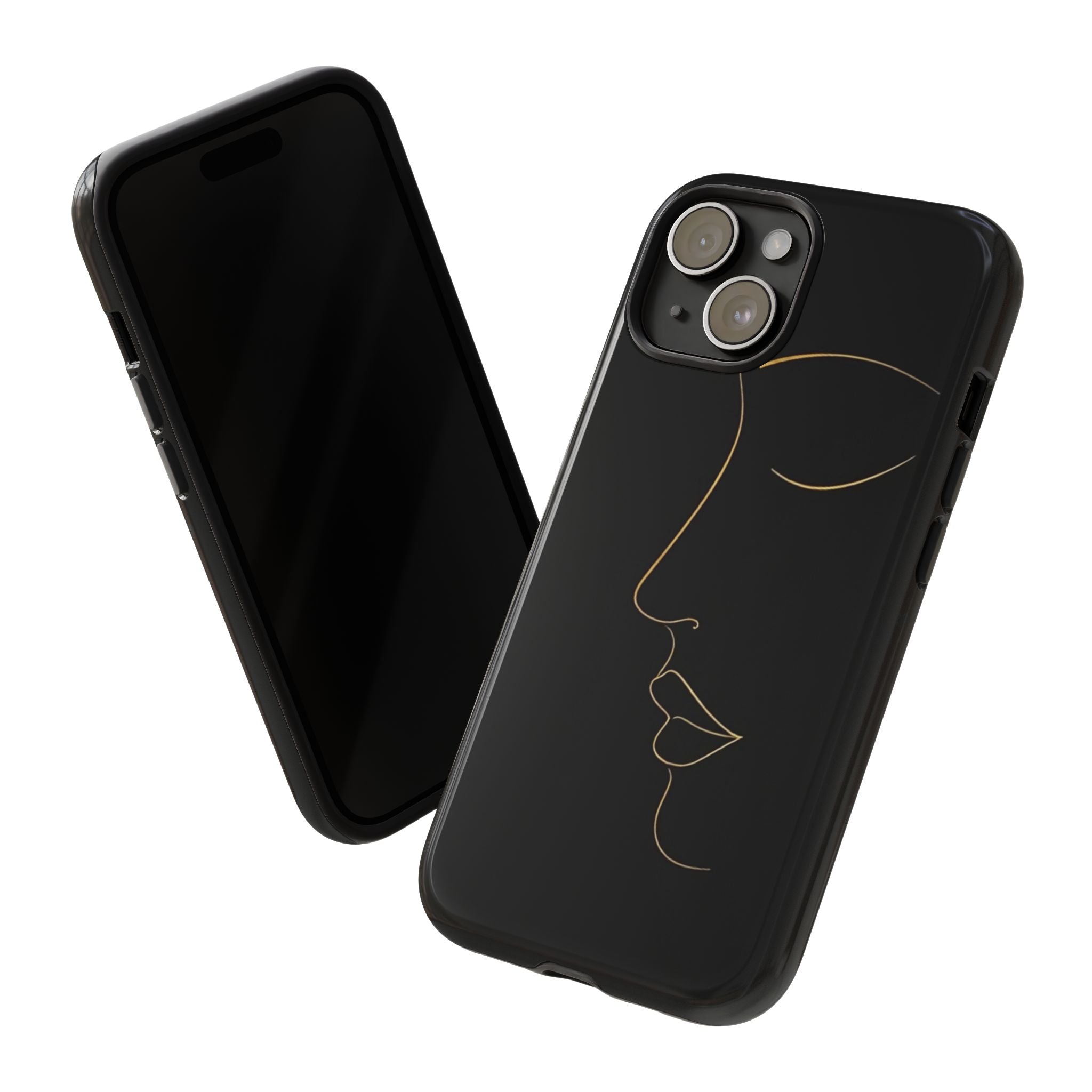 Android OR iPhone Compatible Cases - Gold Line Face Design - Unique Tough Cases