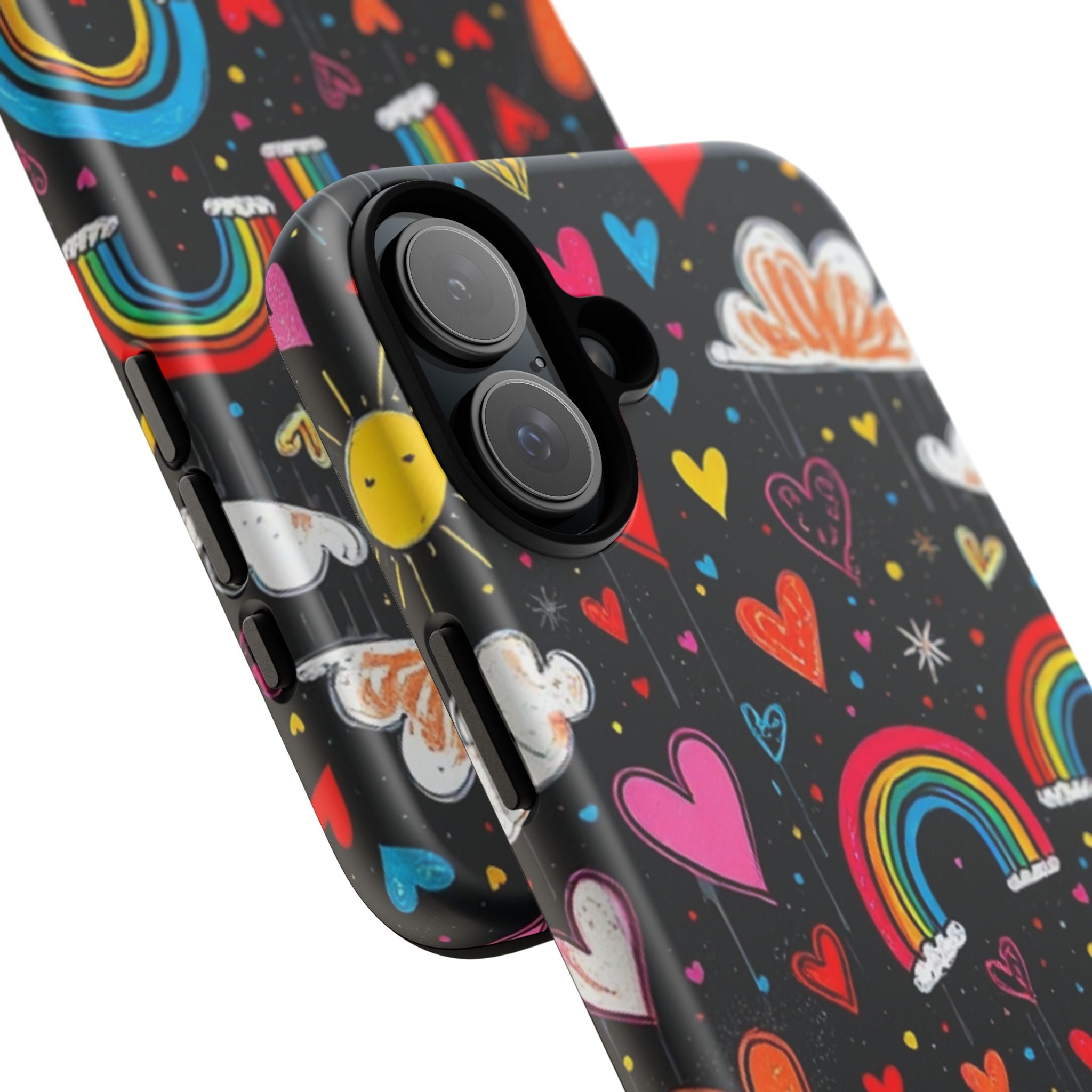 Android OR iPhone Compatible Cases - Doodle Hearts and Rainbows Design