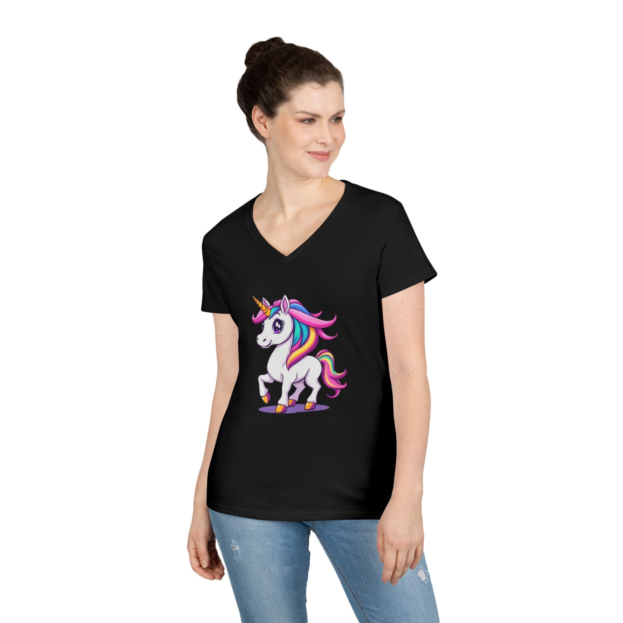 Whimsical Trans Colors Unicorn Ladies' V-Neck T-Shirt - Fun Casual Wear