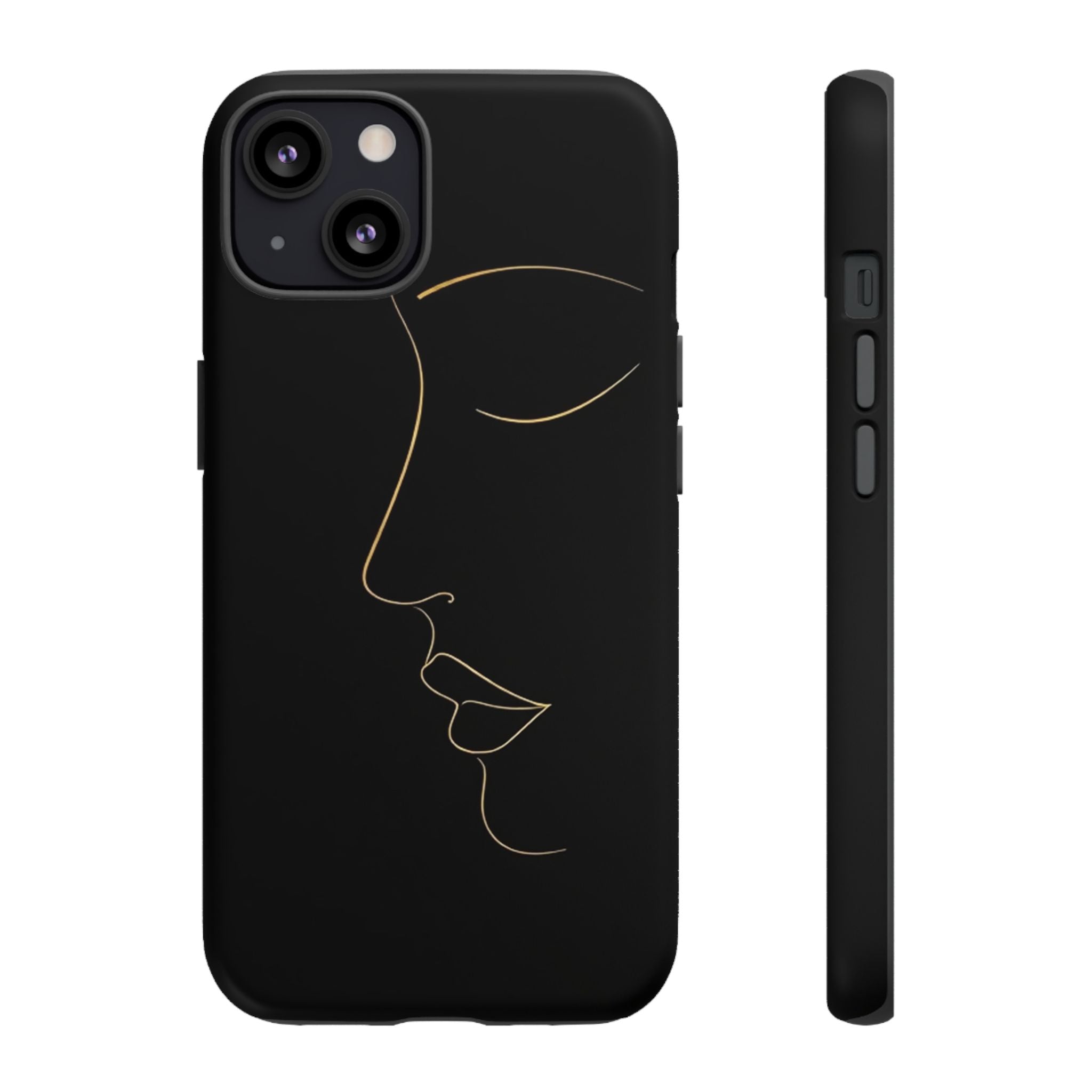 Android OR iPhone Compatible Cases - Gold Line Face Design - Unique Tough Cases