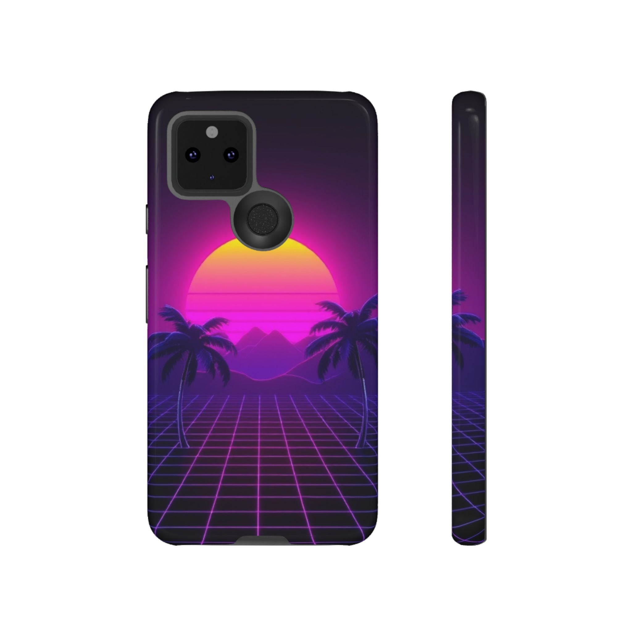 Android OR iPhone Compatible Cases - 80's Digital Grid Sunset Design - Unique Tough Cases