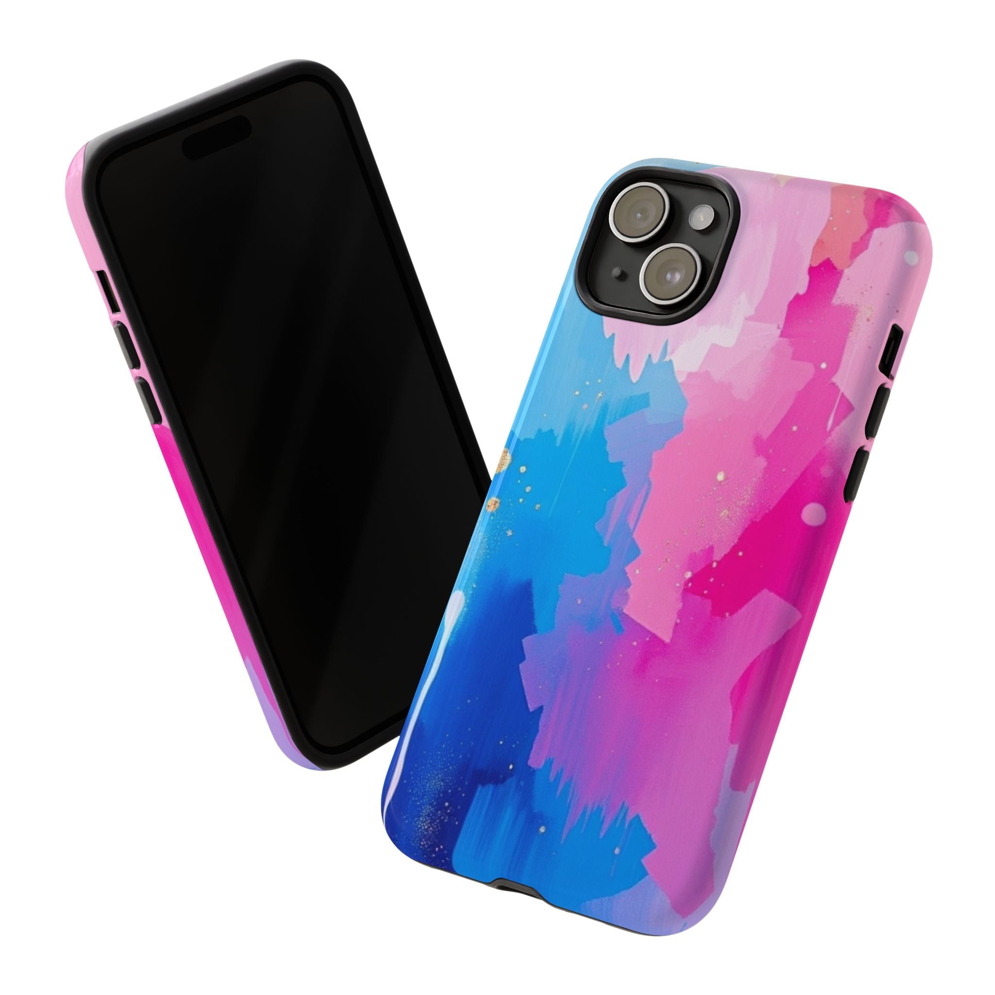 Android OR iPhone Compatible Cases - Pink and Blue Color Splash Design