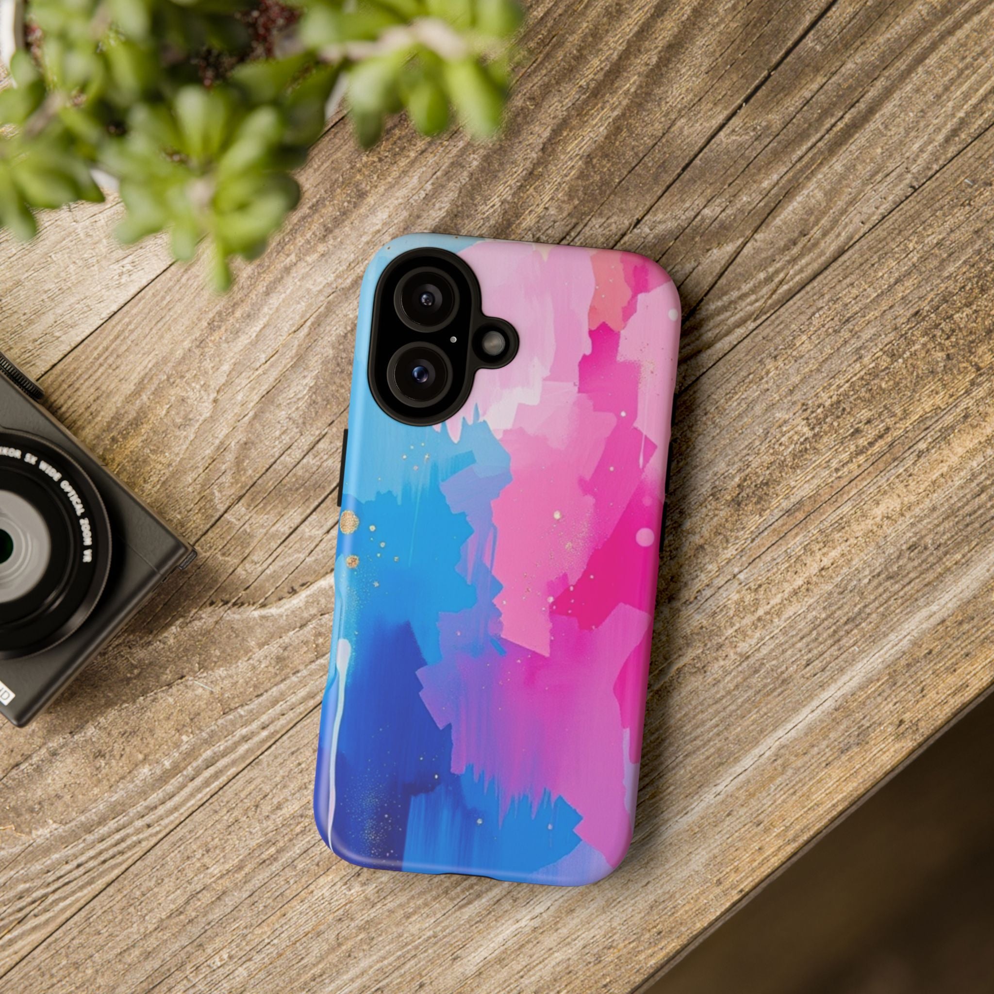 Android OR iPhone Compatible Cases - Pink and Blue Color Splash Design