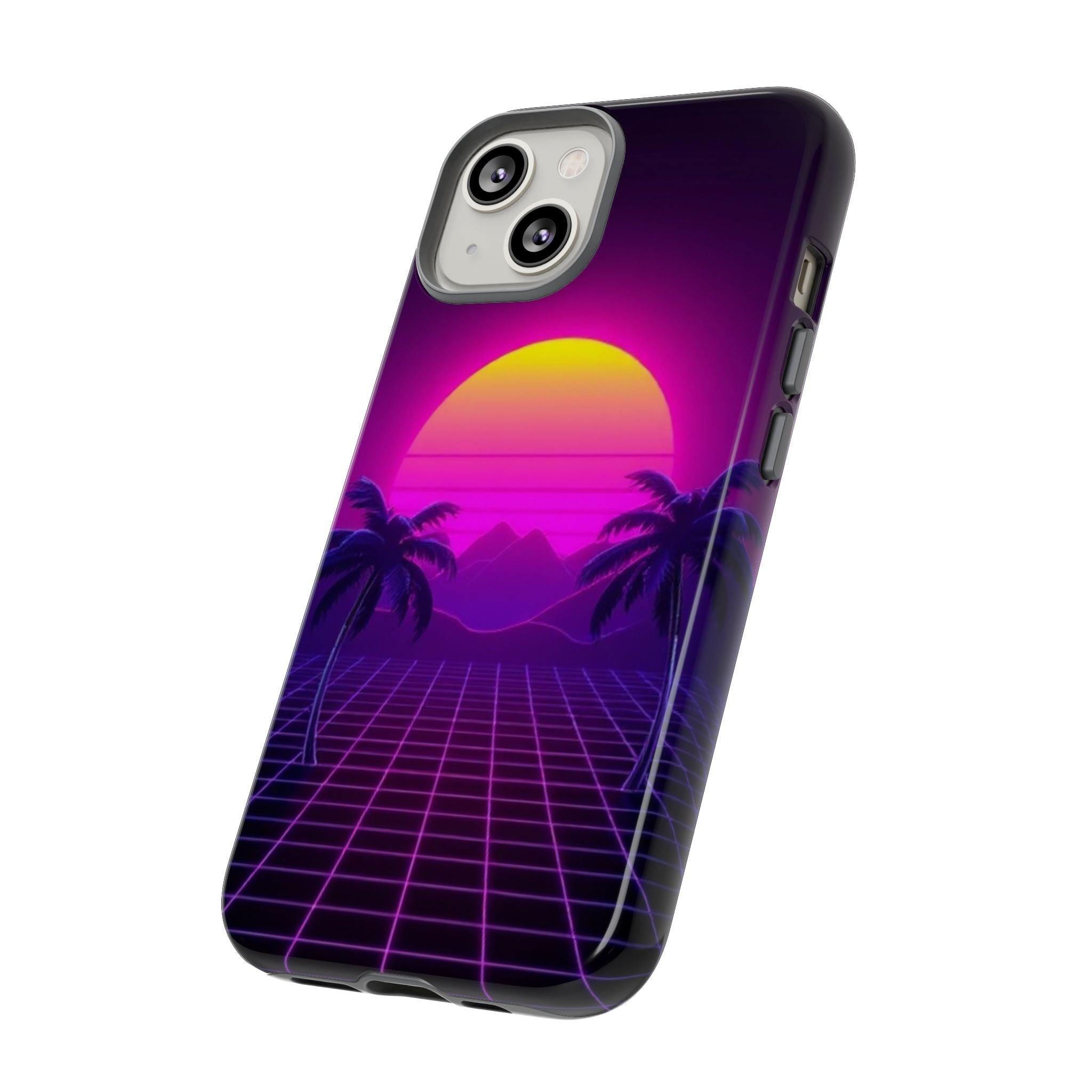 Android OR iPhone Compatible Cases - 80's Digital Grid Sunset Design - Unique Tough Cases