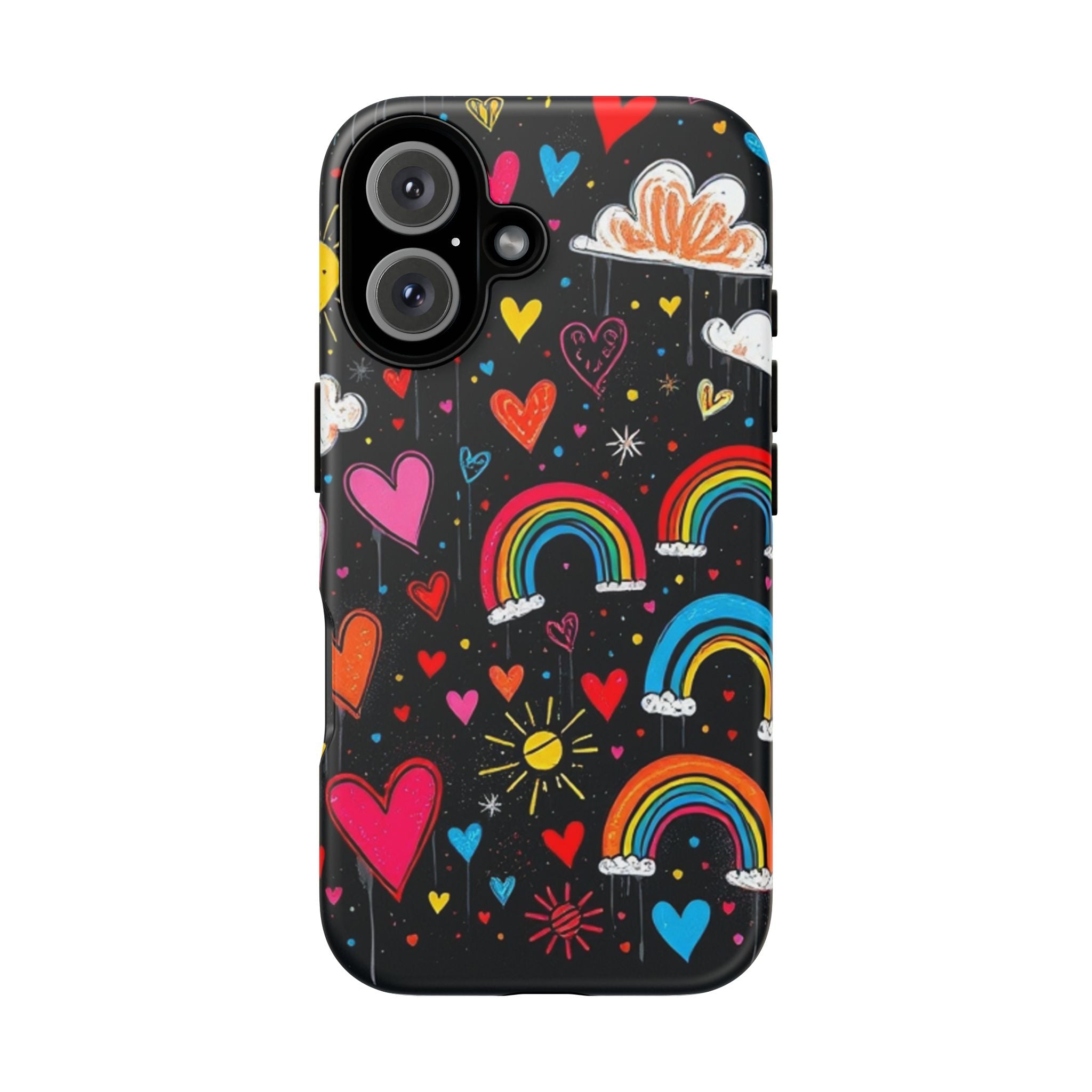 Android OR iPhone Compatible Cases - Doodle Hearts and Rainbows Design