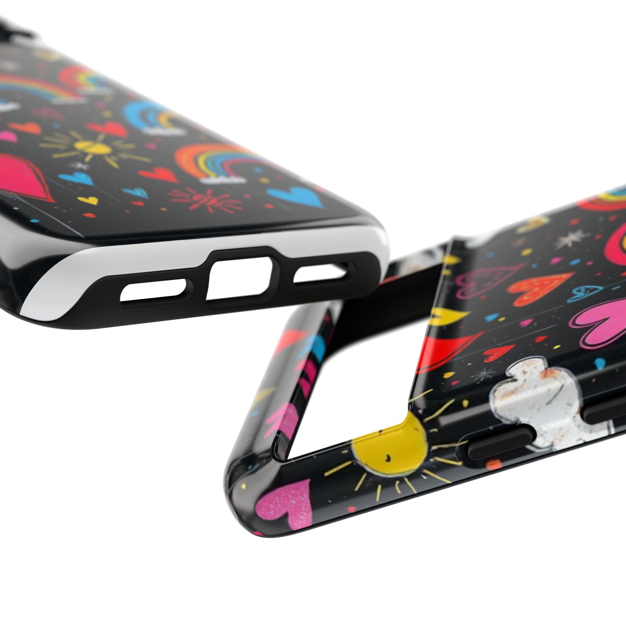 Android OR iPhone Compatible Cases - Doodle Hearts and Rainbows Design