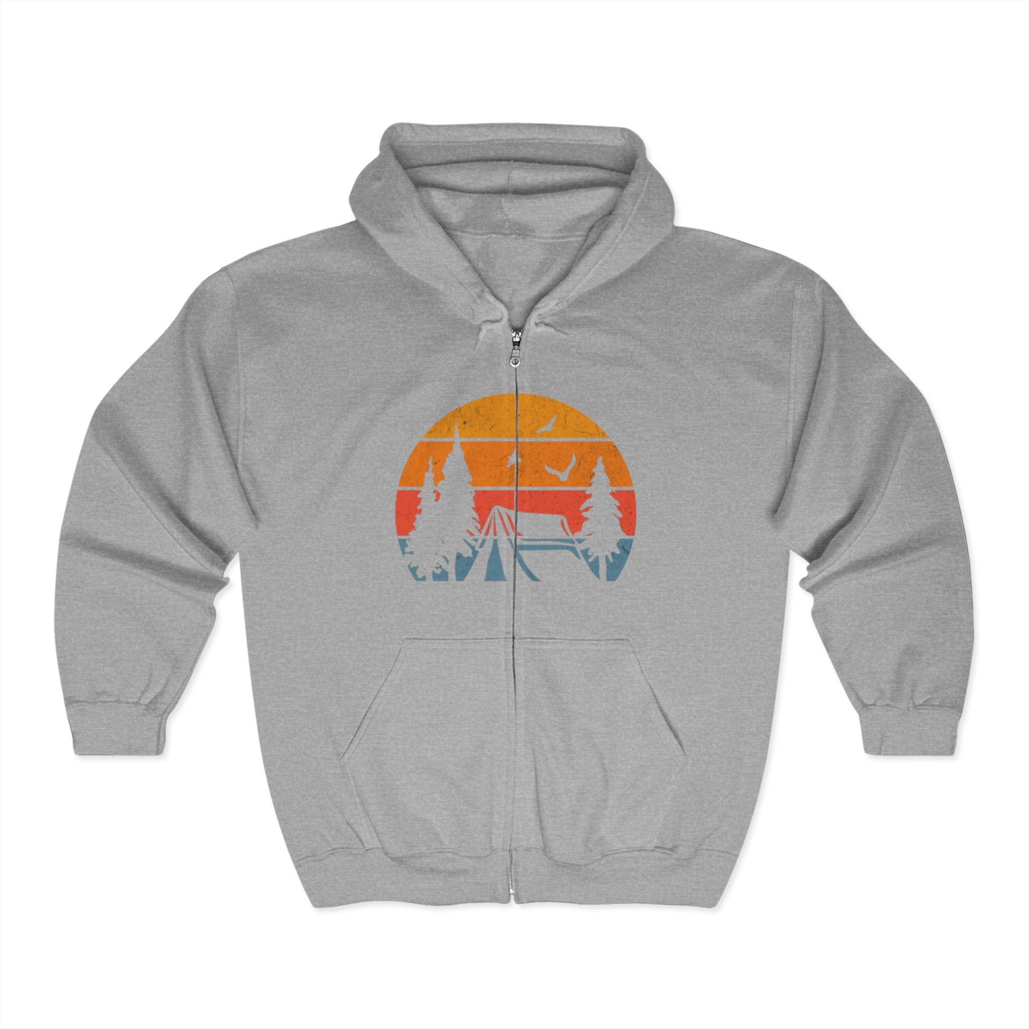Camping Scene Hoodie, Outdoor Adventure Sweatshirt, Nature Lover Gift, Full Zip Hooded Jacket, Men Women Unisex Clothing