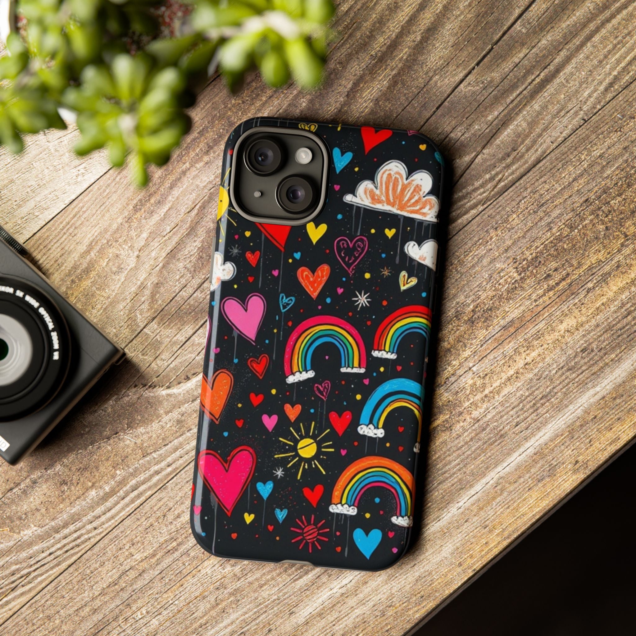 Android OR iPhone Compatible Cases - Doodle Hearts and Rainbows Design