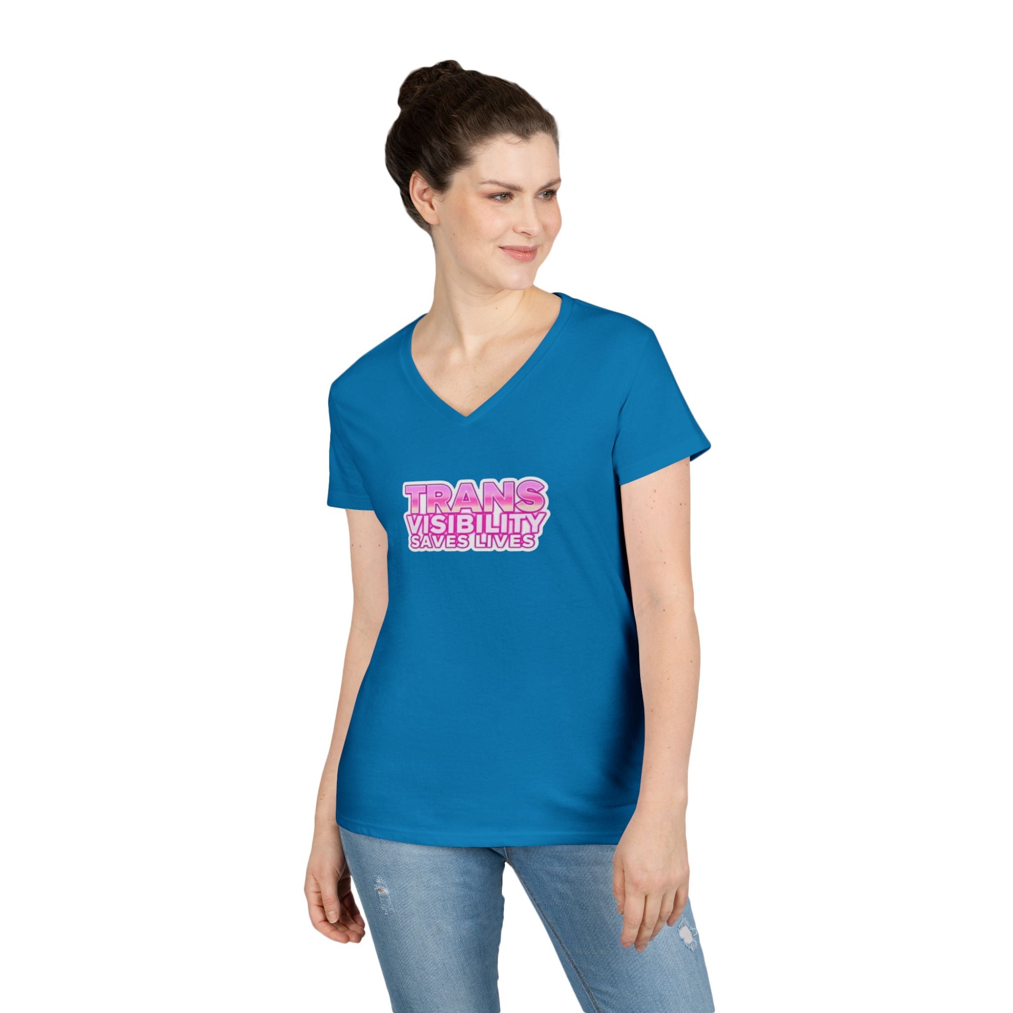 Ladies' V-Neck T-Shirt - 'Trans Visibility Saves Lives' - Empowering Pride Apparel