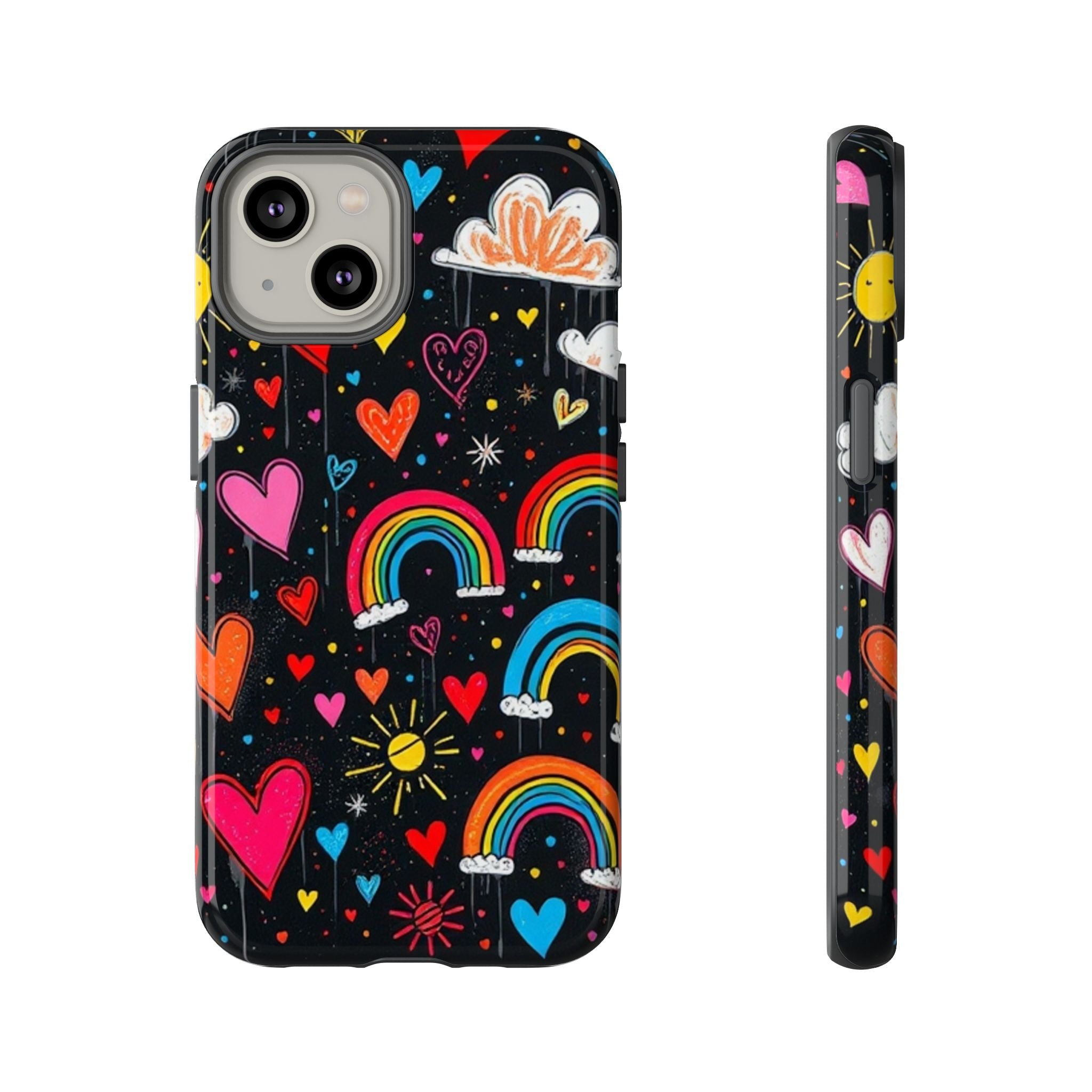 Android OR iPhone Compatible Cases - Doodle Hearts and Rainbows Design