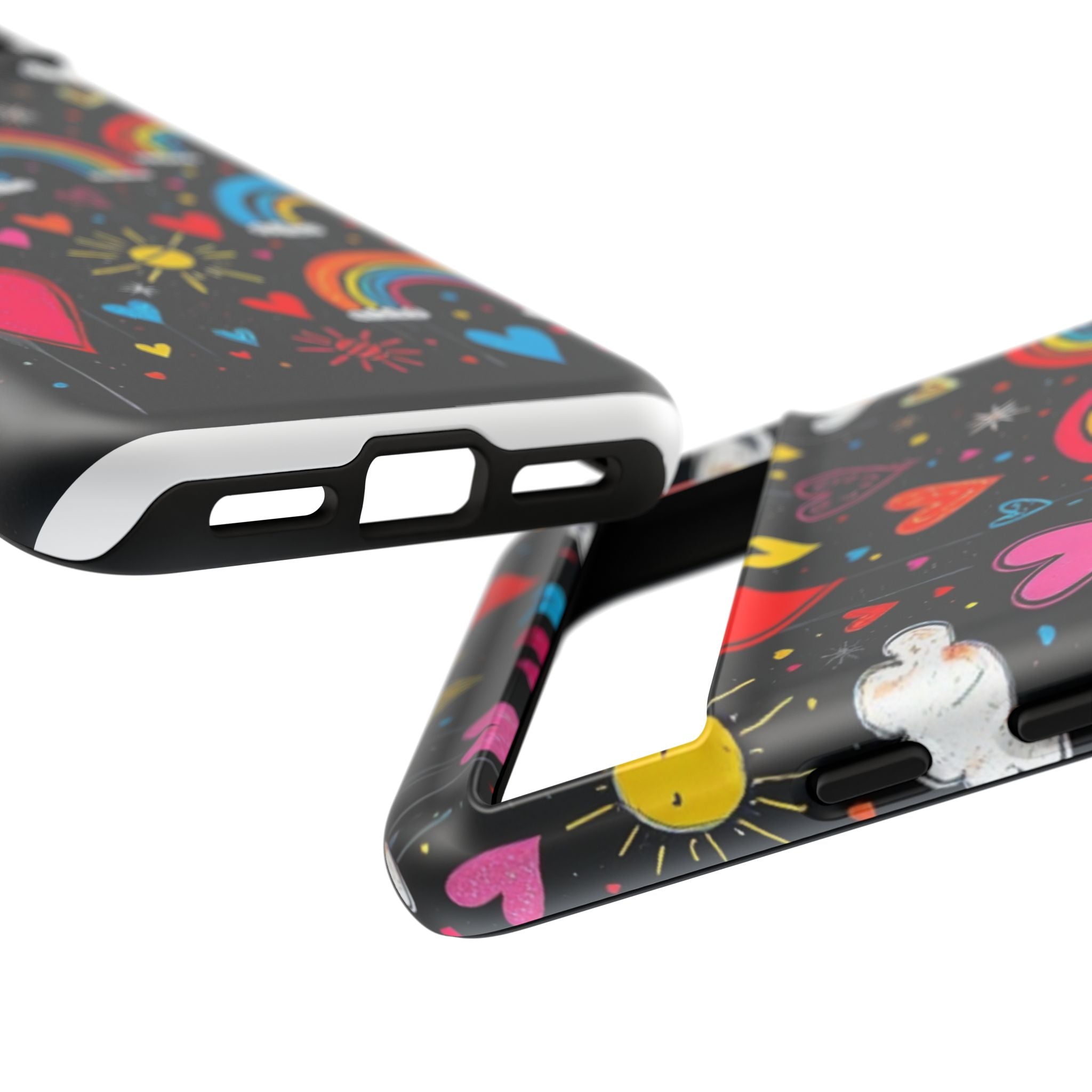 Android OR iPhone Compatible Cases - Doodle Hearts and Rainbows Design