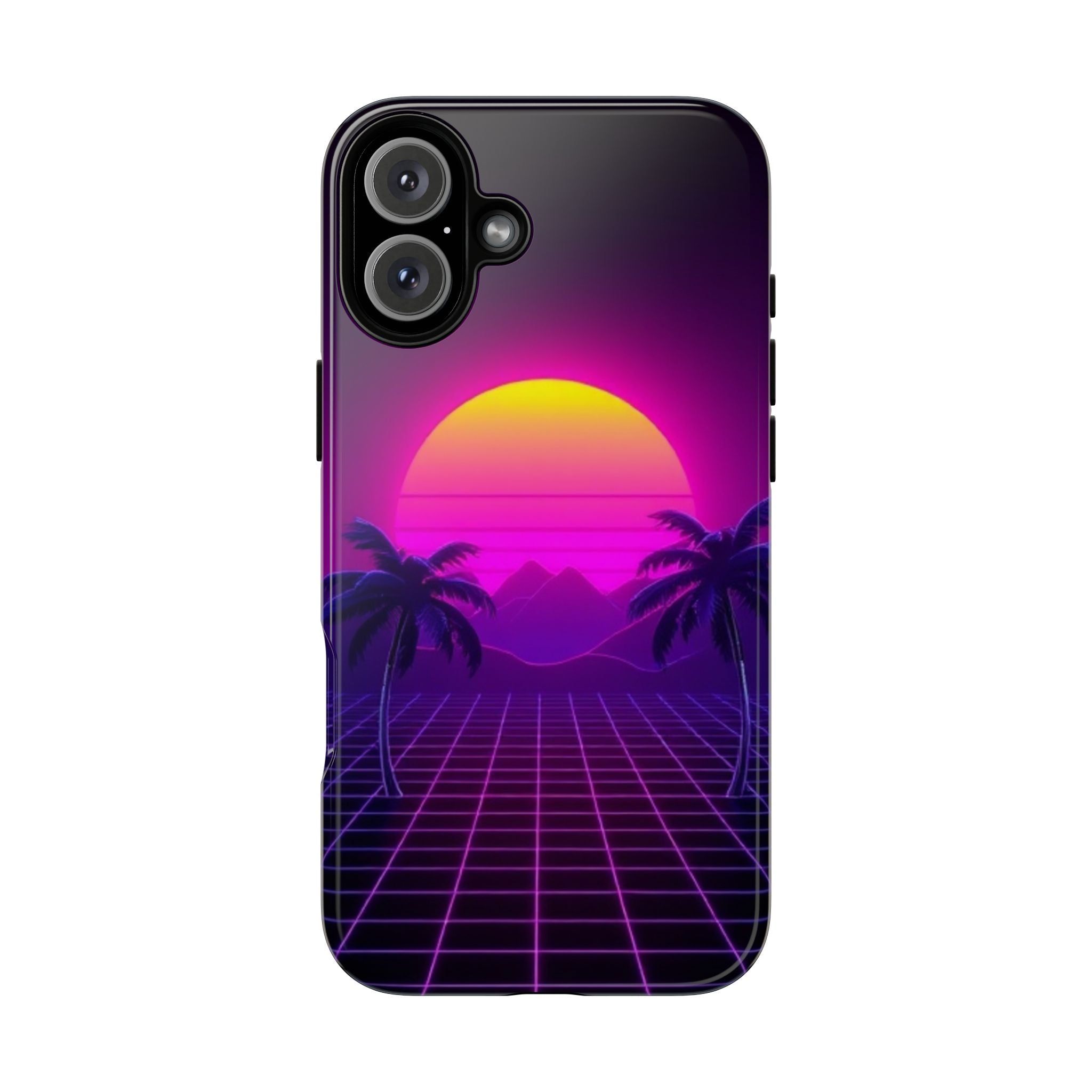 Android OR iPhone Compatible Cases - 80's Digital Grid Sunset Design - Unique Tough Cases