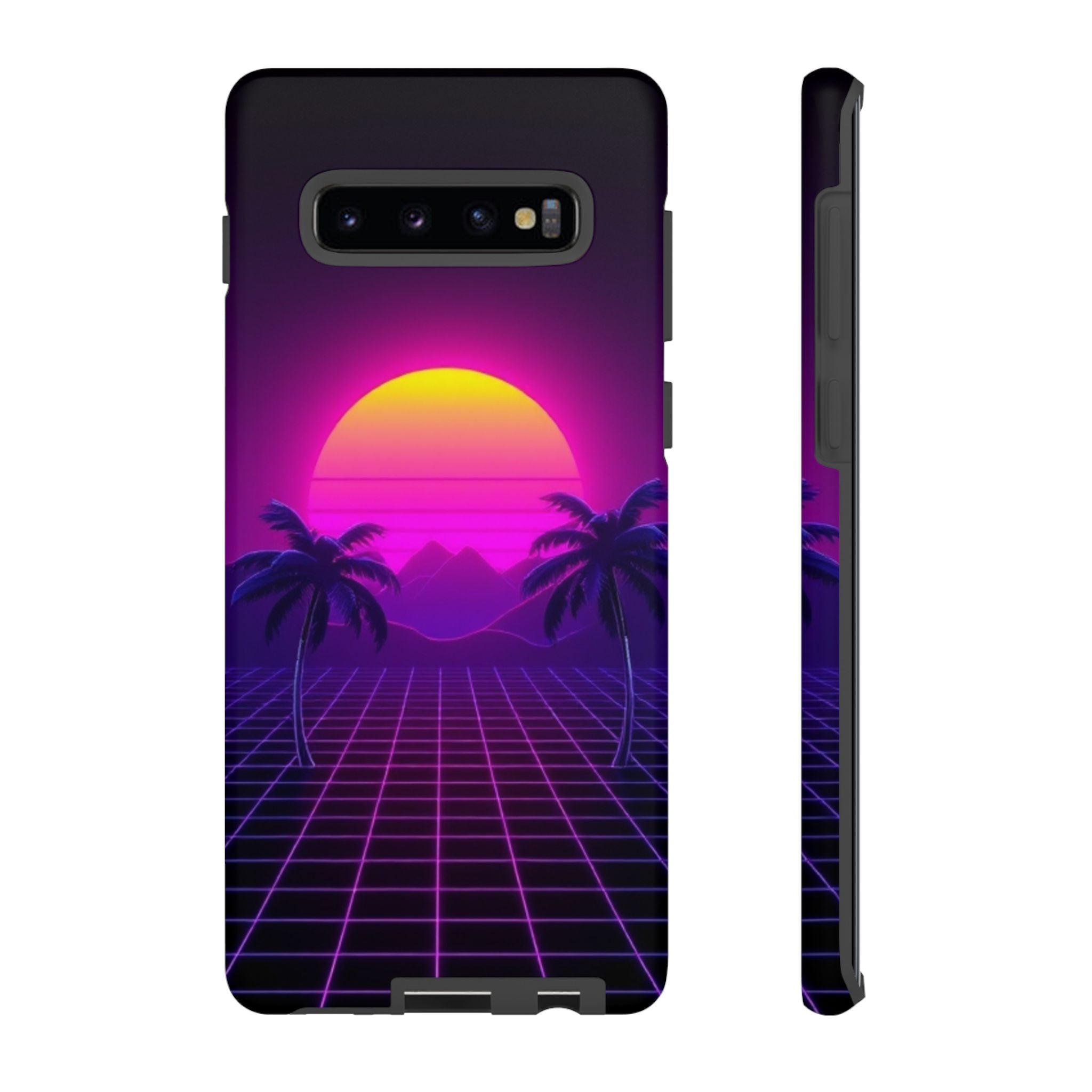 Android OR iPhone Compatible Cases - 80's Digital Grid Sunset Design - Unique Tough Cases