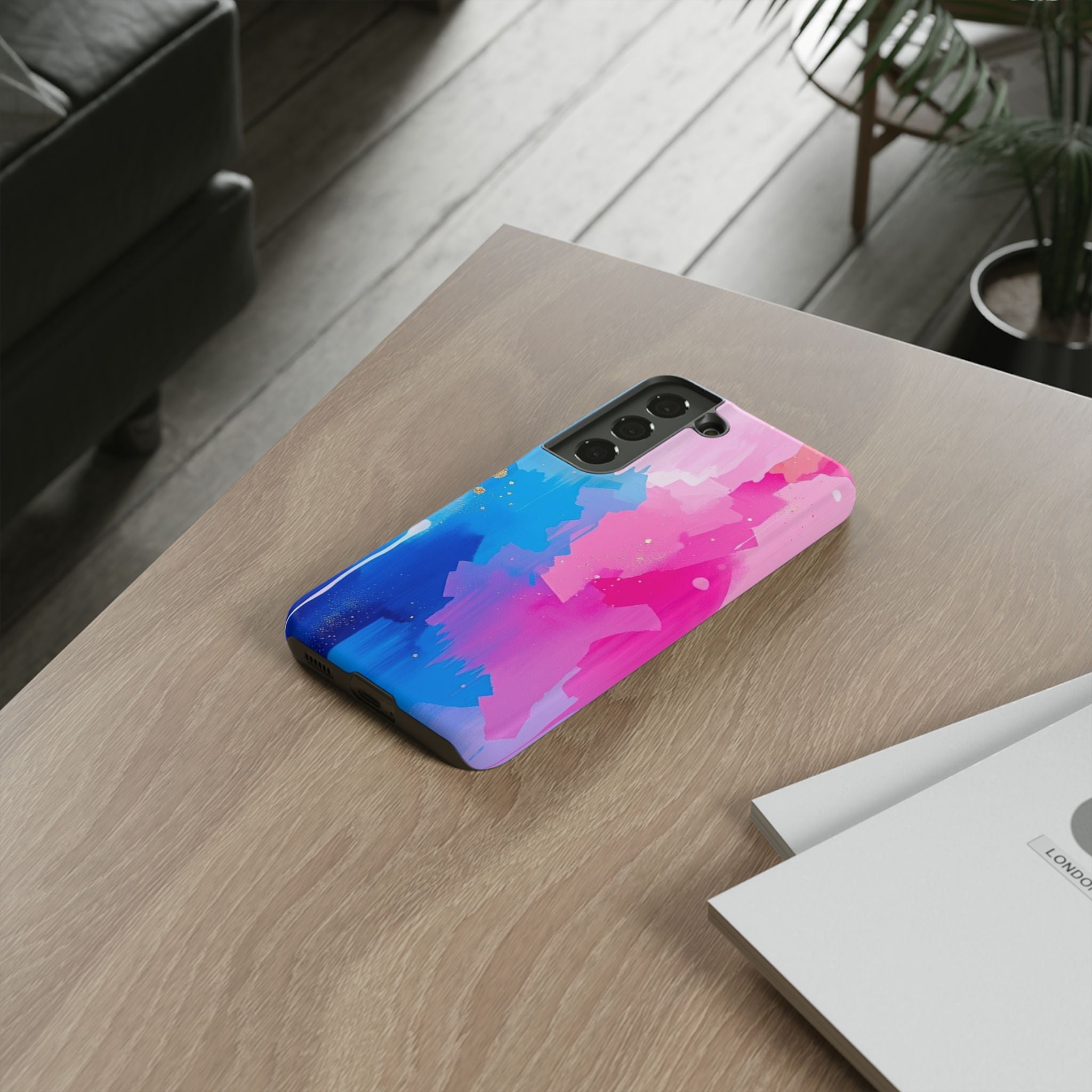 Android OR iPhone Compatible Cases - Pink and Blue Color Splash Design