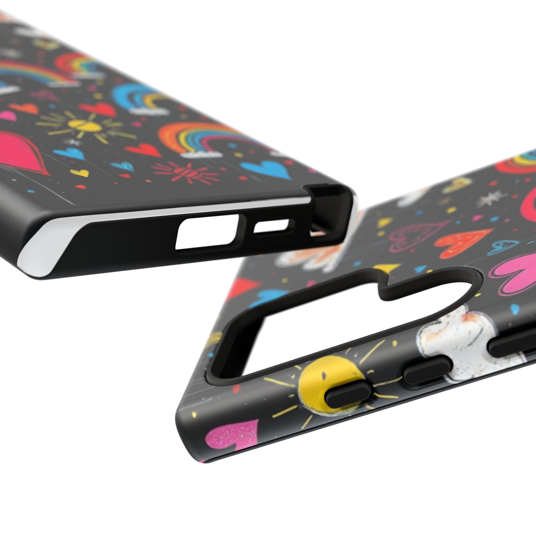 Android OR iPhone Compatible Cases - Doodle Hearts and Rainbows Design