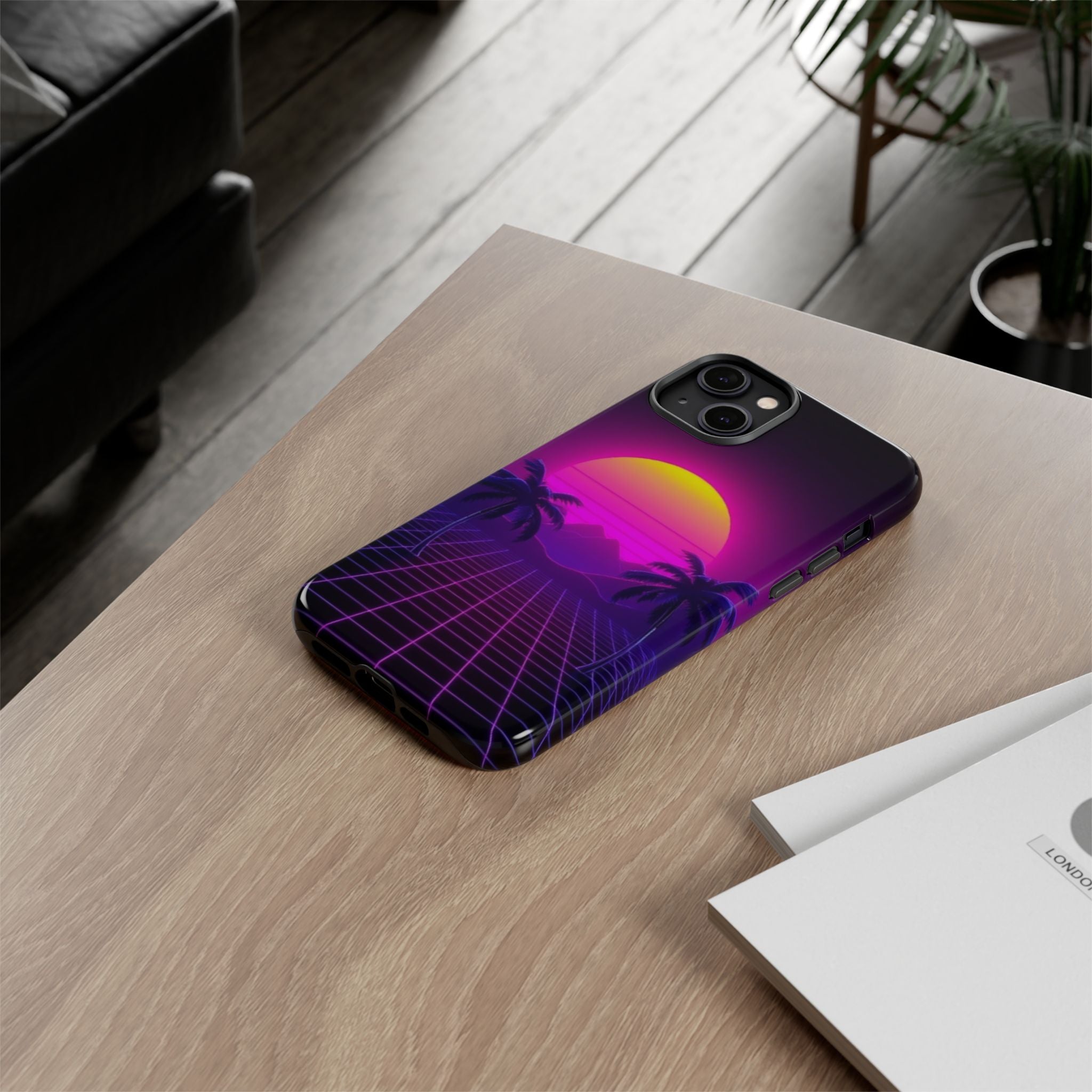 Android OR iPhone Compatible Cases - 80's Digital Grid Sunset Design - Unique Tough Cases
