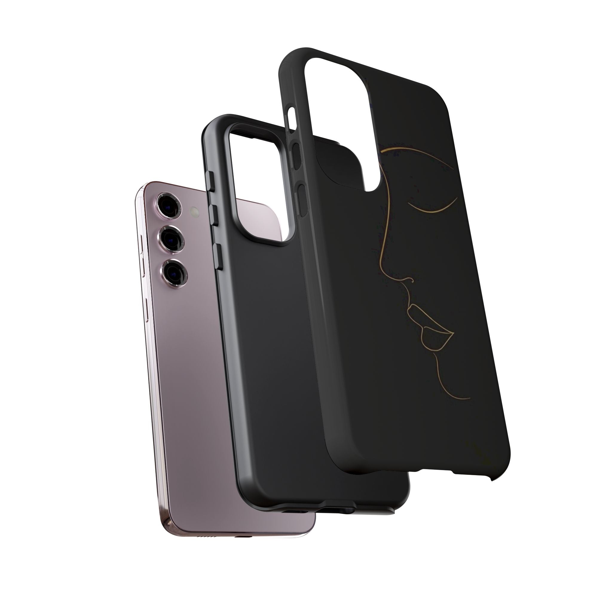 Android OR iPhone Compatible Cases - Gold Line Face Design - Unique Tough Cases