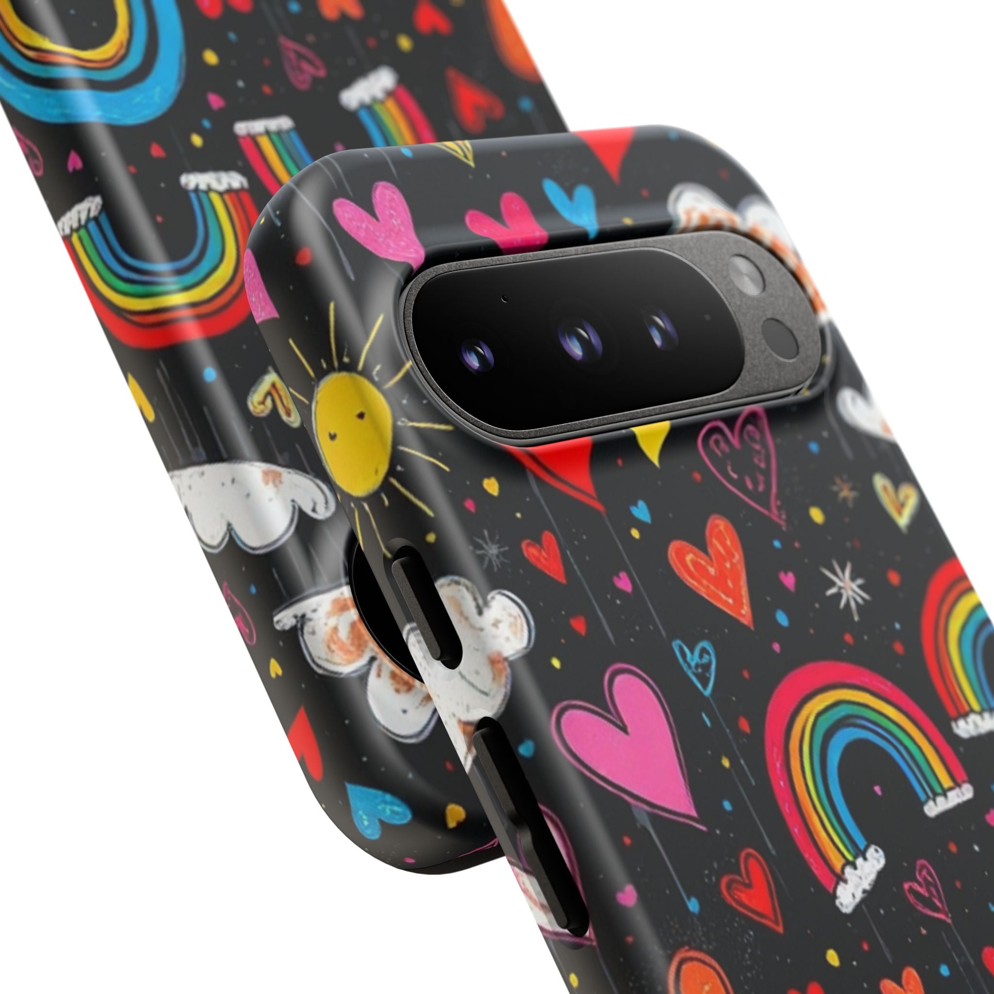 Android OR iPhone Compatible Cases - Doodle Hearts and Rainbows Design