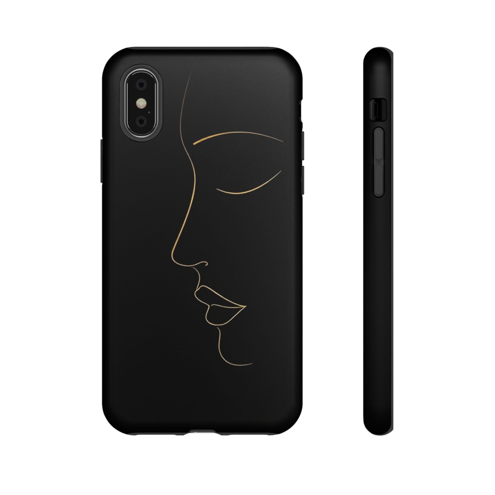 Android OR iPhone Compatible Cases - Gold Line Face Design - Unique Tough Cases