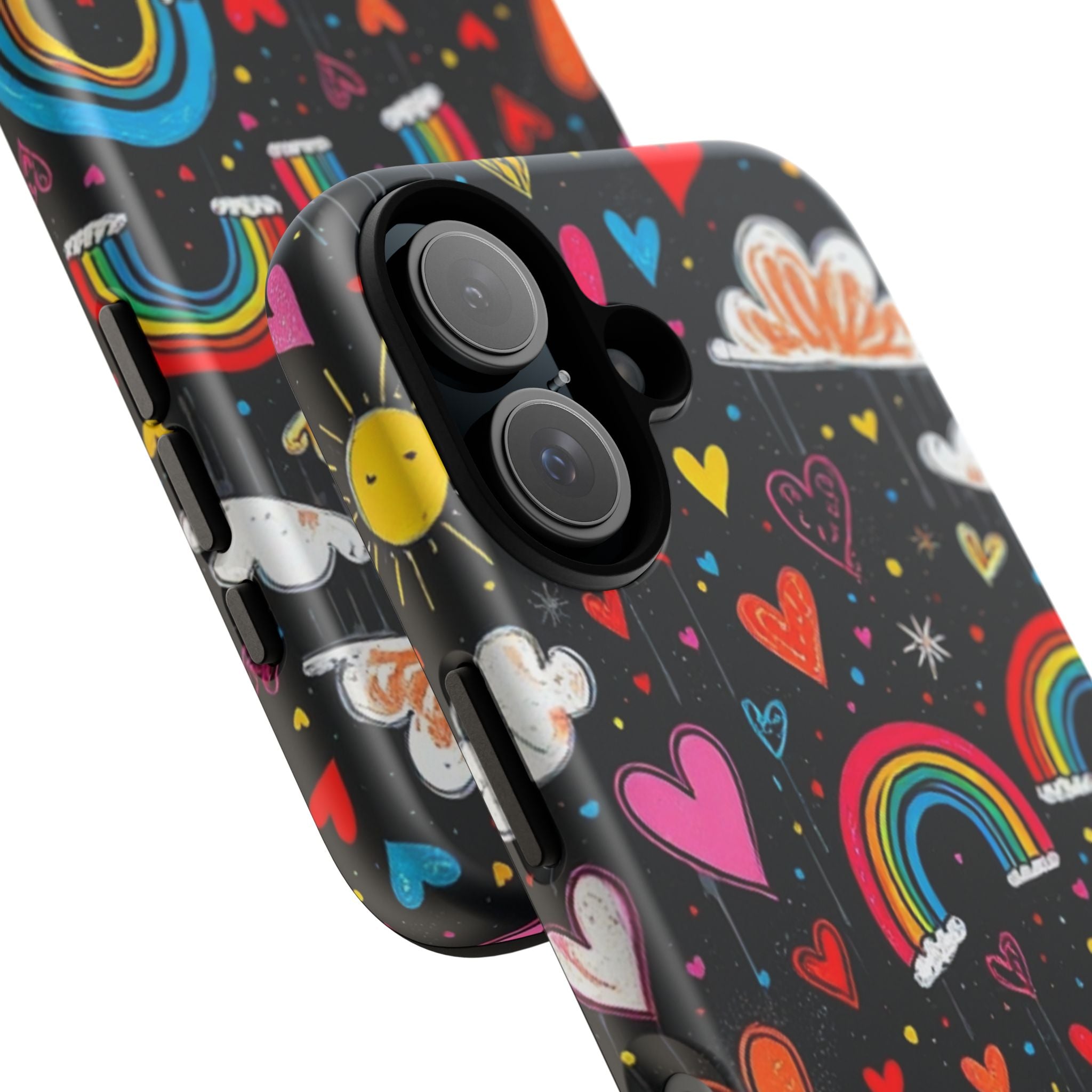 Android OR iPhone Compatible Cases - Doodle Hearts and Rainbows Design